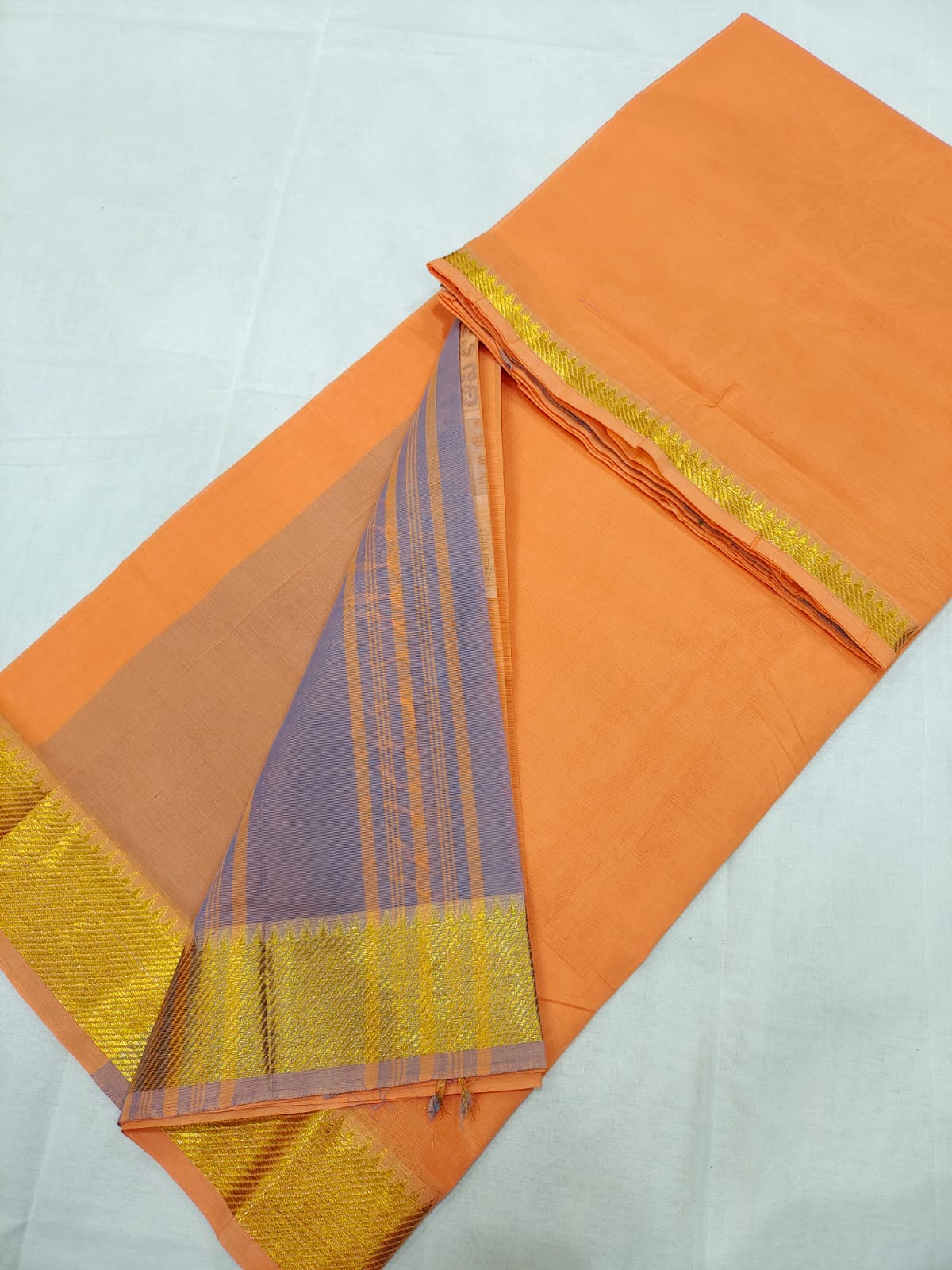 Mangalagiri cotton gold zari border plain saree