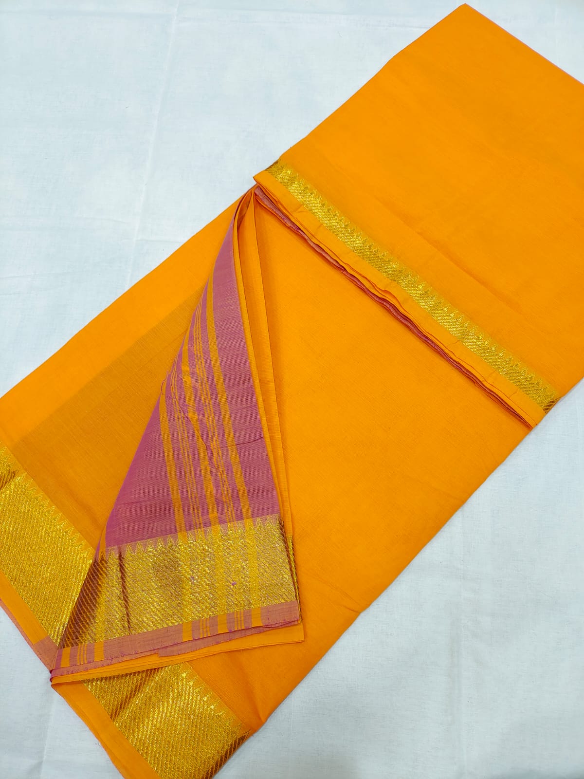 Mangalagiri cotton gold zari border plain saree