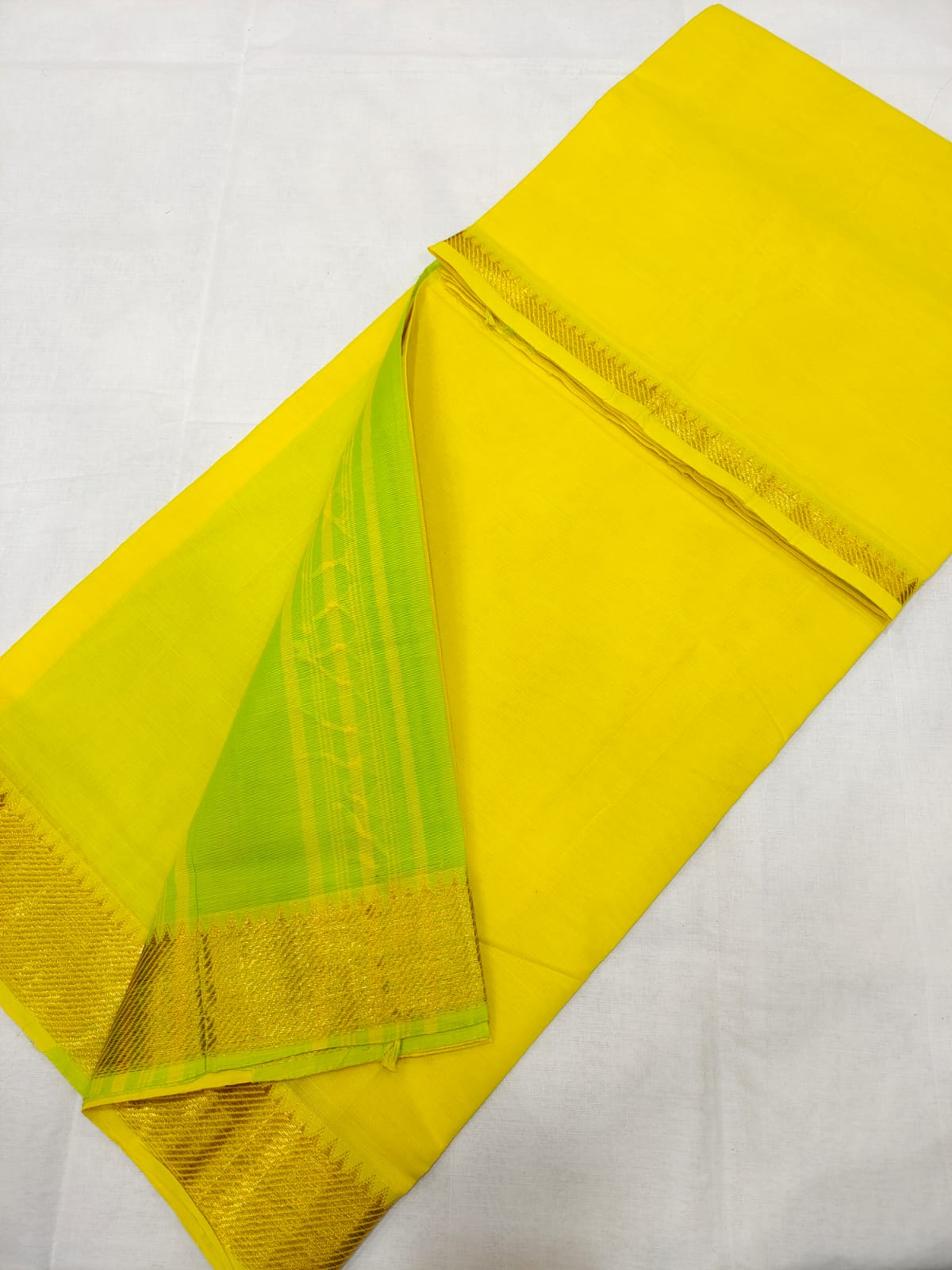 Mangalagiri cotton gold zari border plain saree