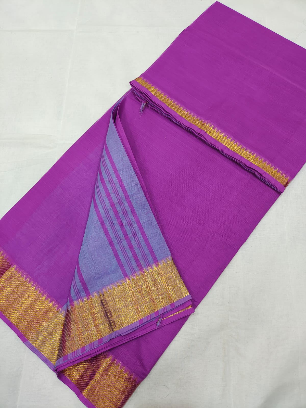 Mangalagiri cotton gold zari border plain saree