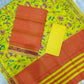 Mangalagiri pattu two side gold zari & pochampalli border digital printed dress material