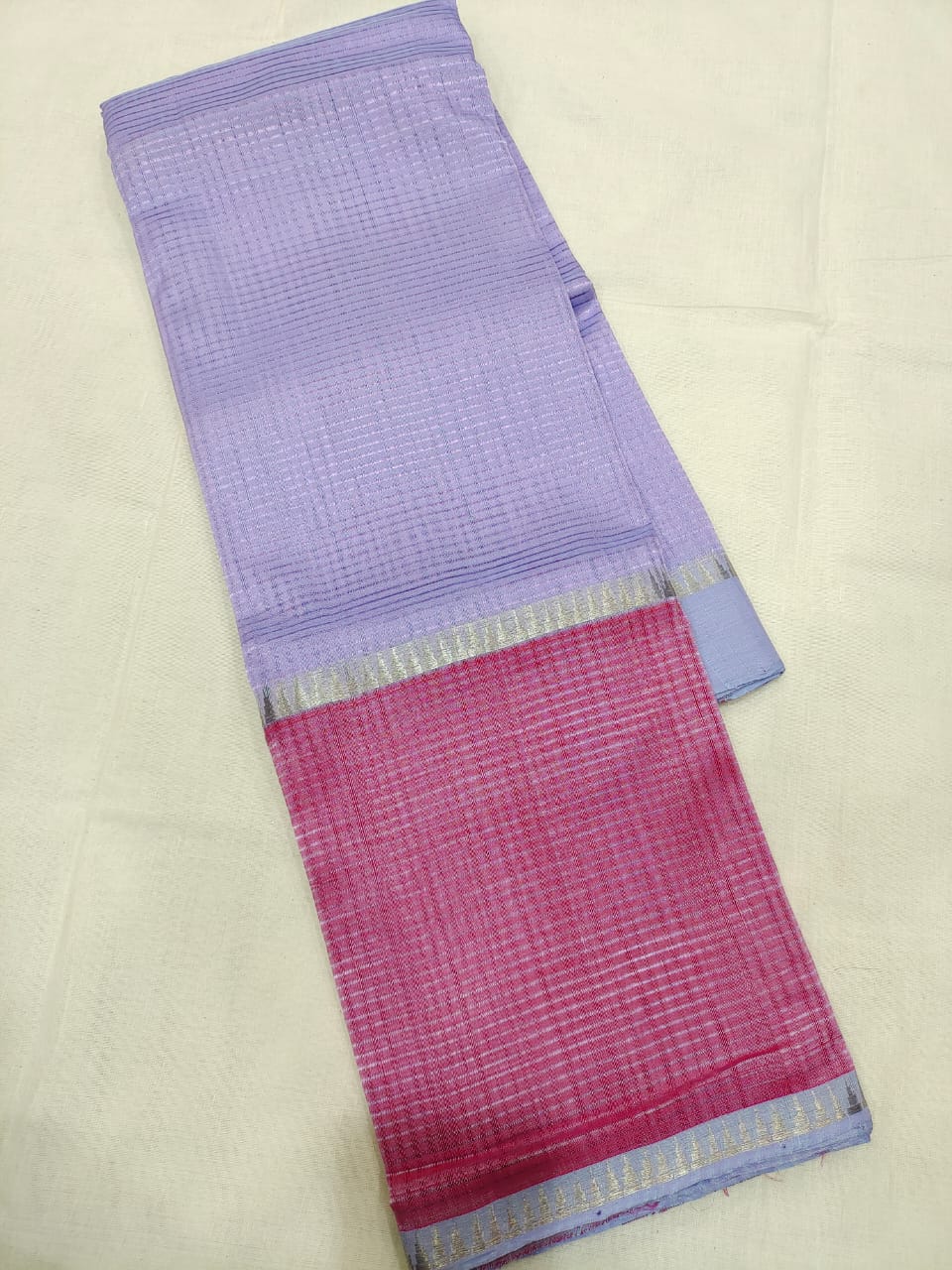 Mangalagiri pattu plain beautiful missing check saree - Vannamayil Fashions