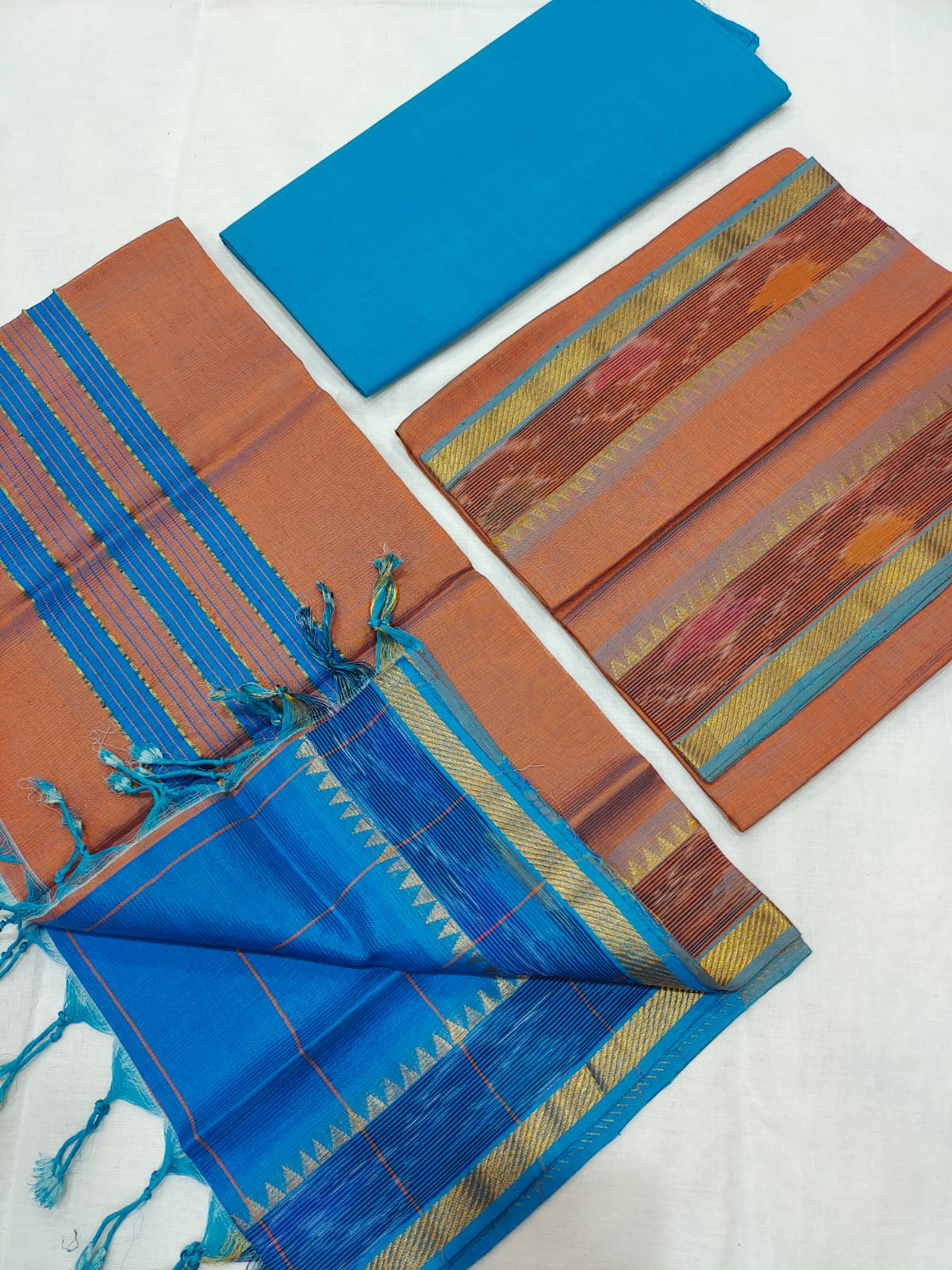 Mangalagiri pattu pochampalli border dress material set