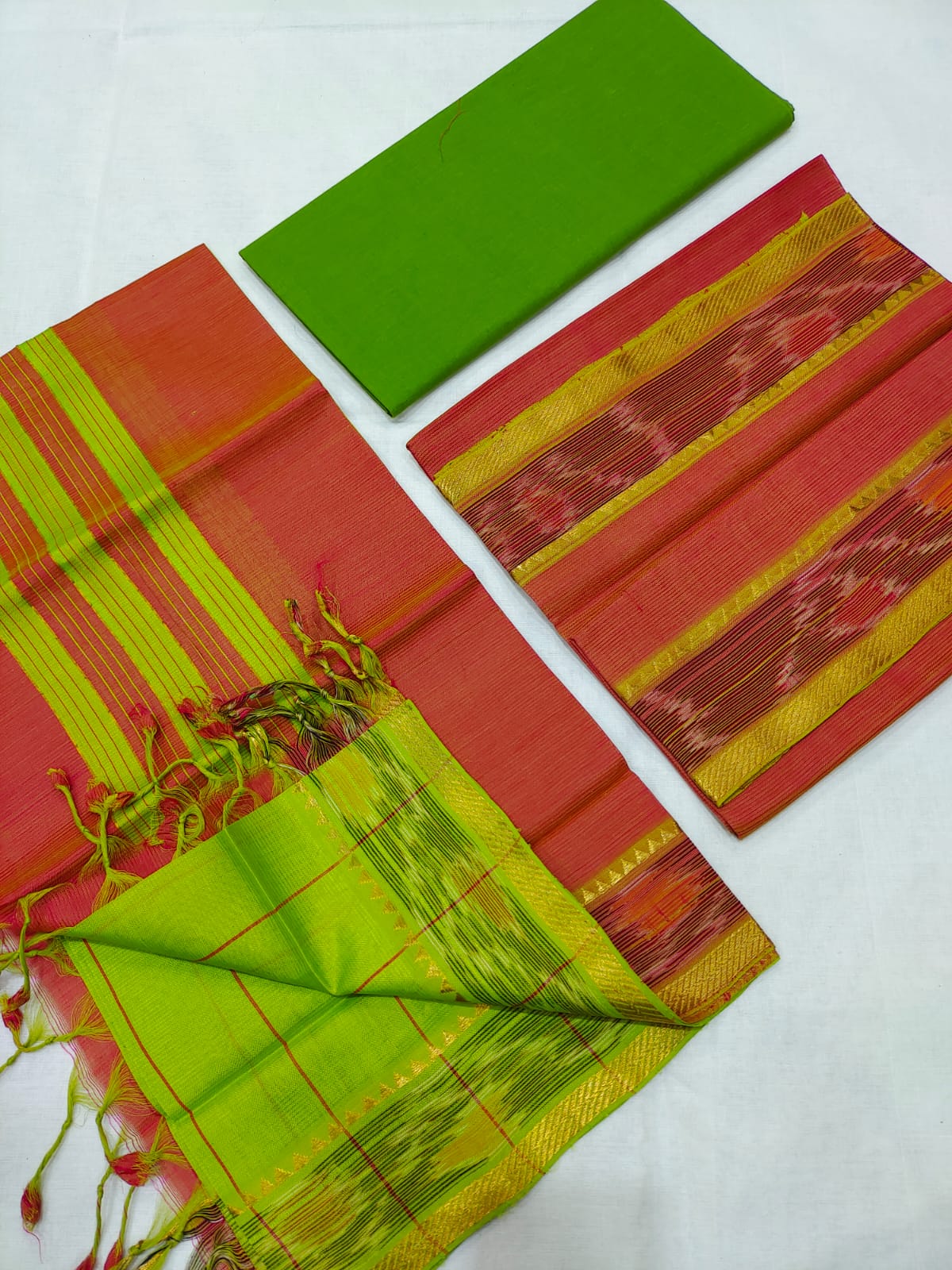 Mangalagiri pattu pochampalli border dress material set