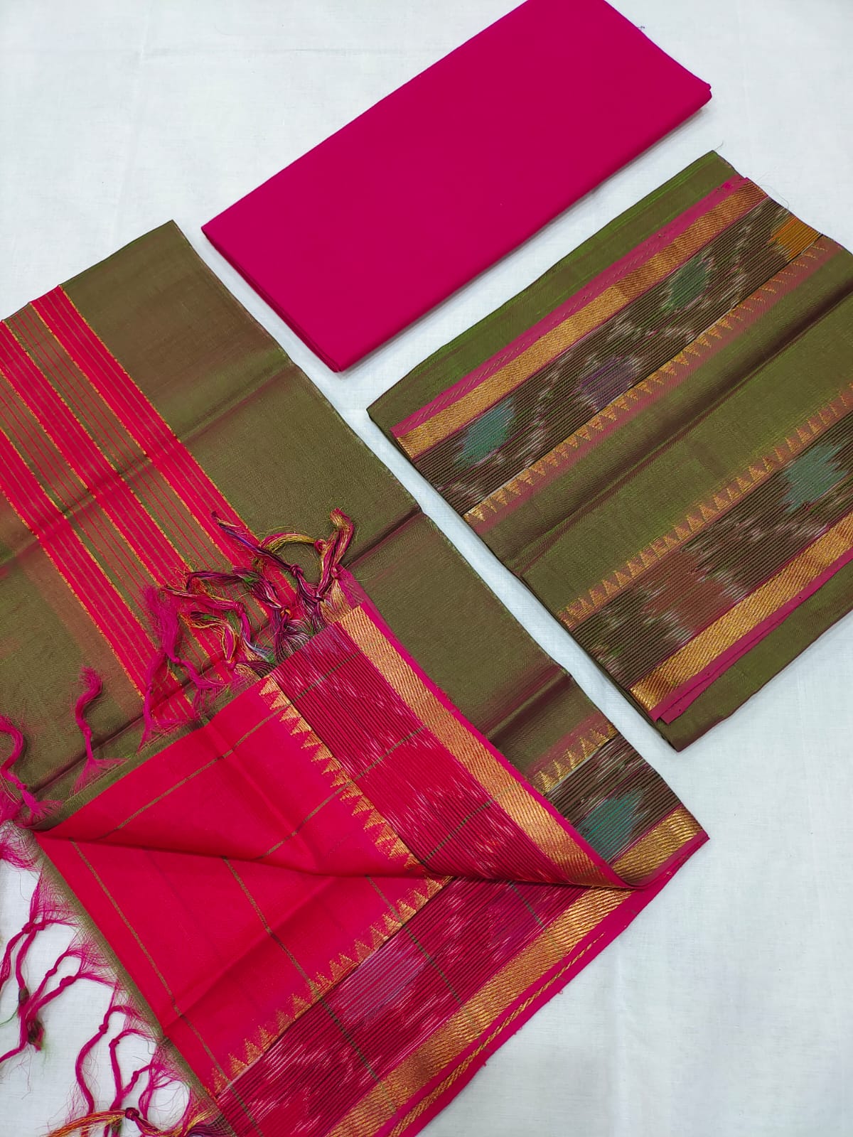 Mangalagiri pattu pochampalli border dress material set
