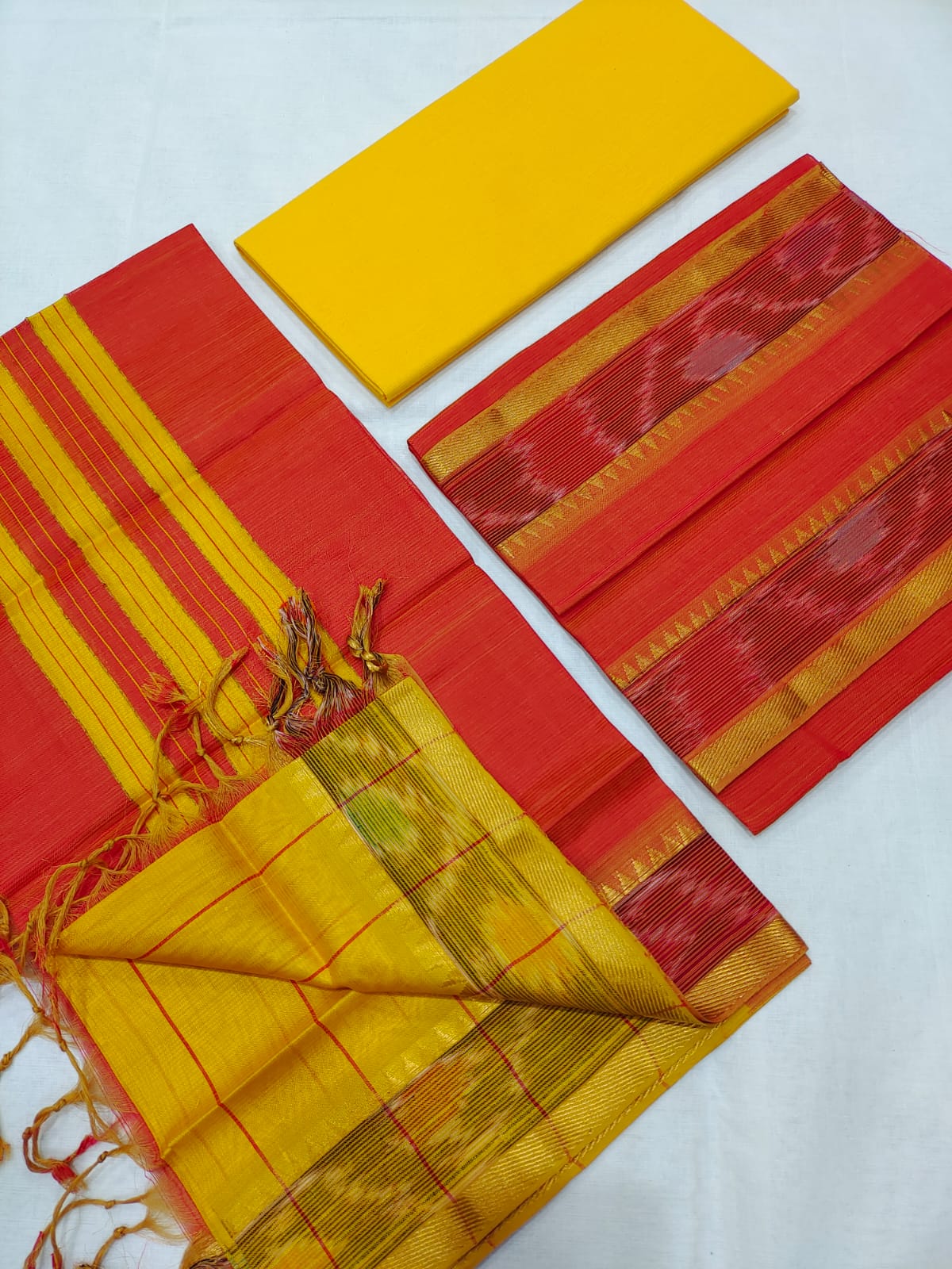 Mangalagiri pattu pochampalli border dress material set