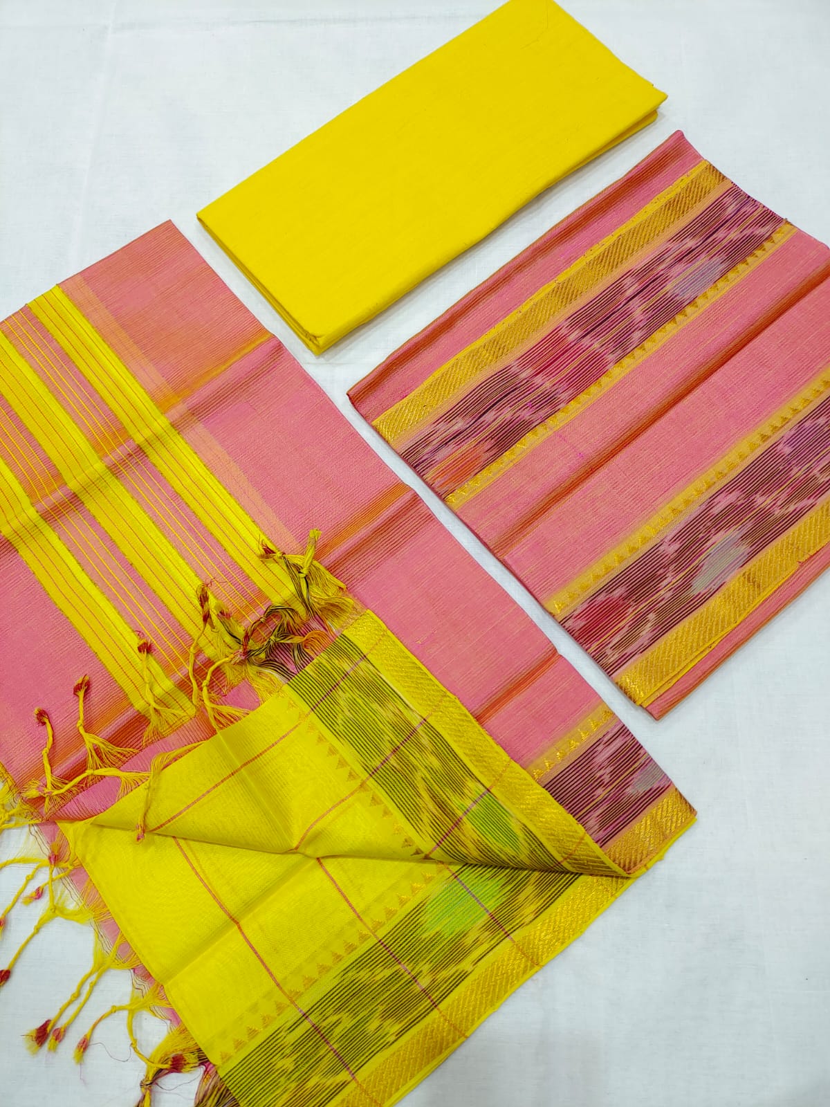 Mangalagiri pattu pochampalli border dress material set