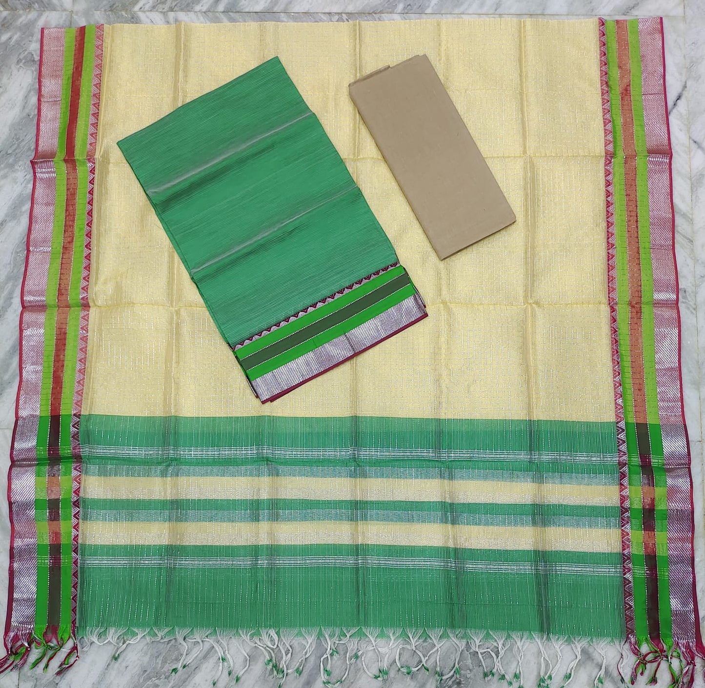 Mangalagiri pattu silver zari dress material