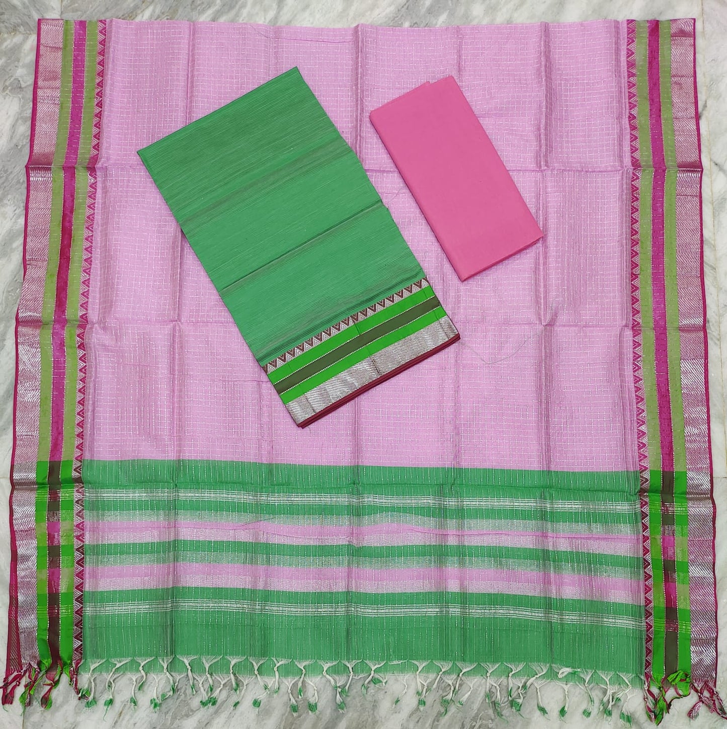 Mangalagiri pattu silver zari dress material