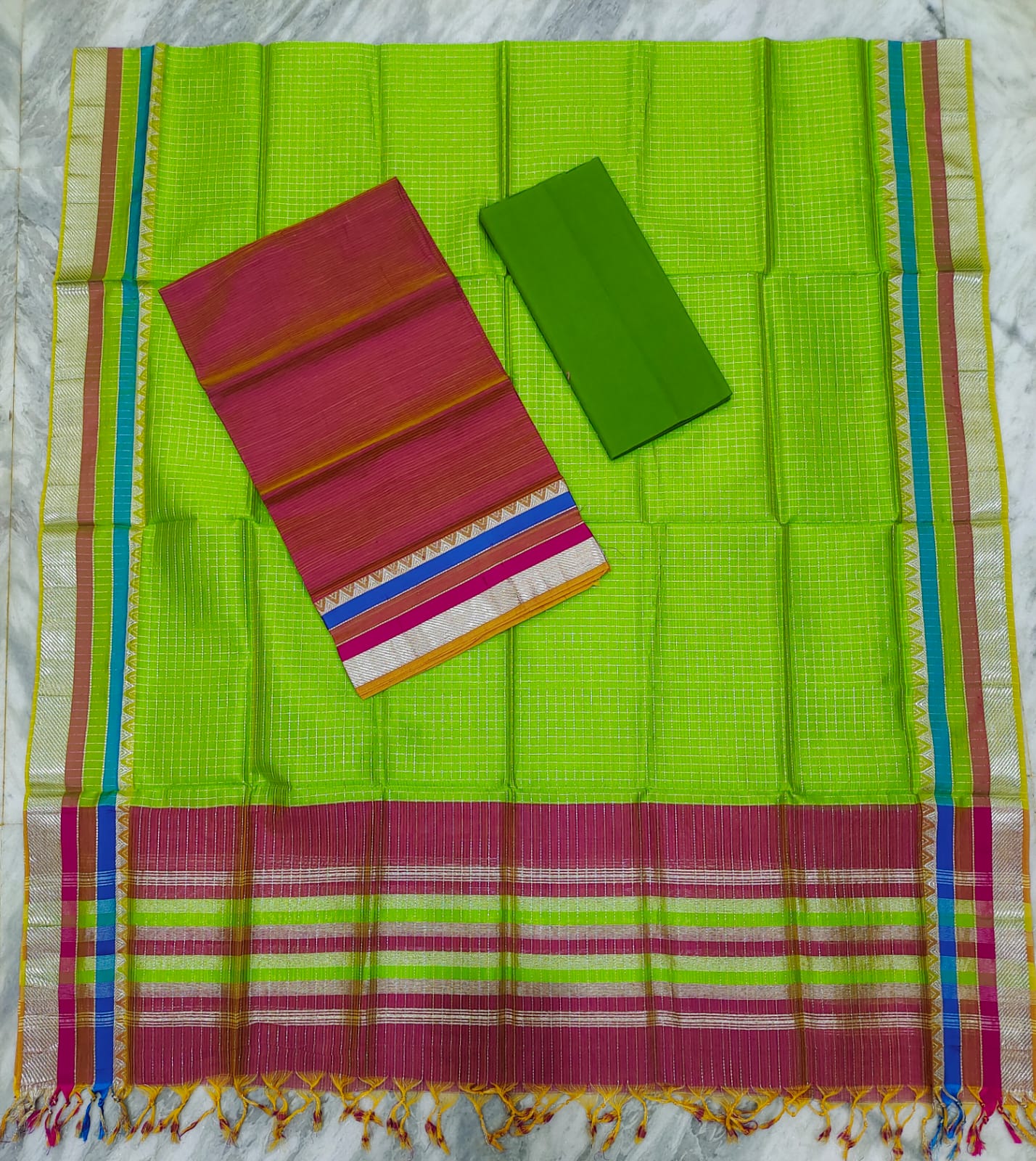 Mangalagiri pattu silver zari dress material