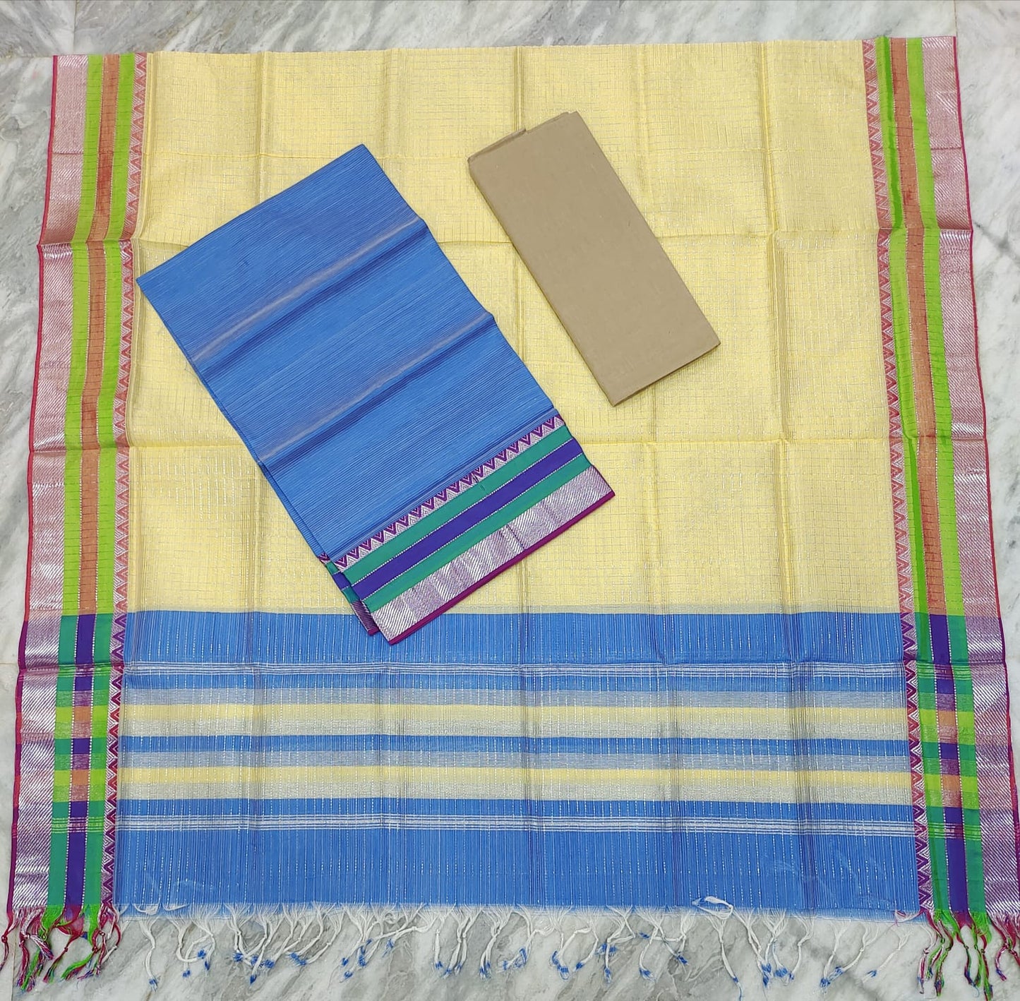Mangalagiri pattu silver zari dress material