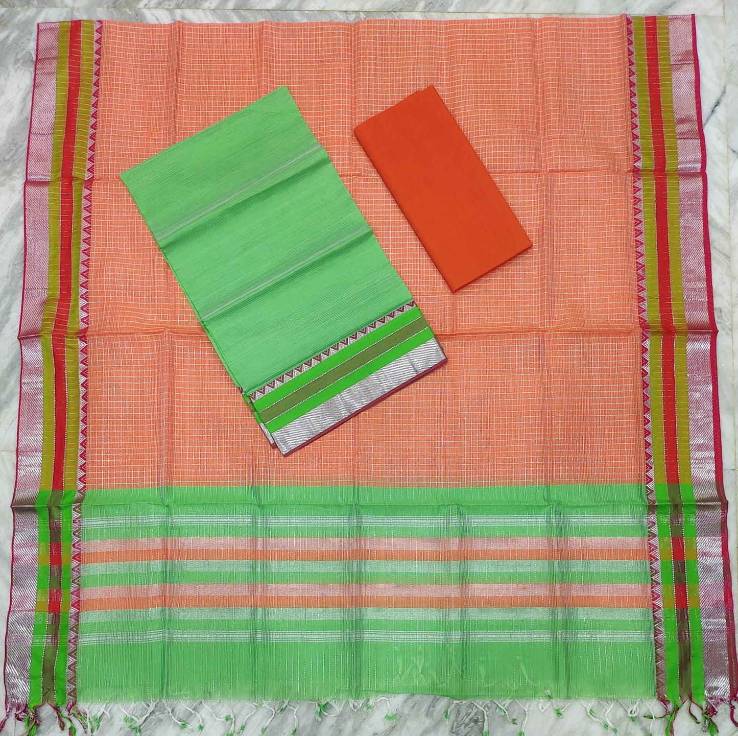 Mangalagiri pattu silver zari dress material