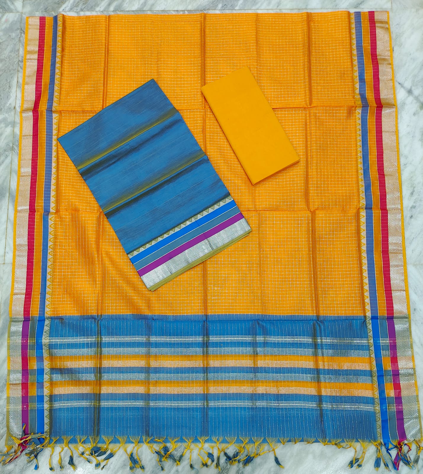 Mangalagiri pattu silver zari dress material