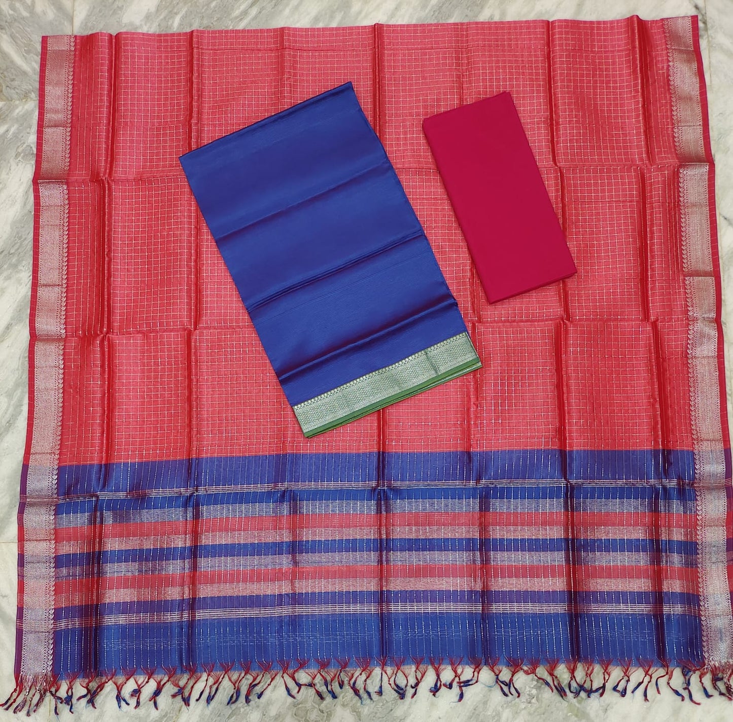 Mangalagiri pattu silver zari dress material