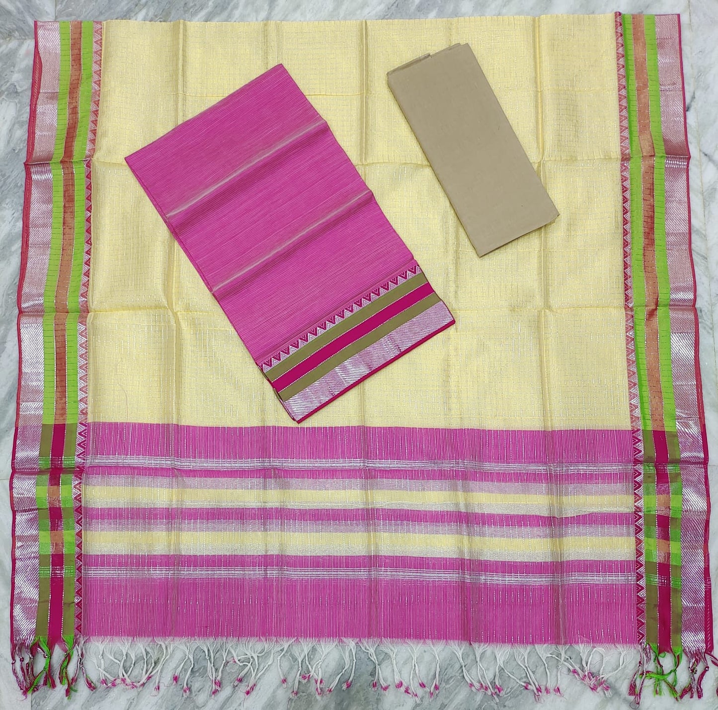 Mangalagiri pattu silver zari dress material