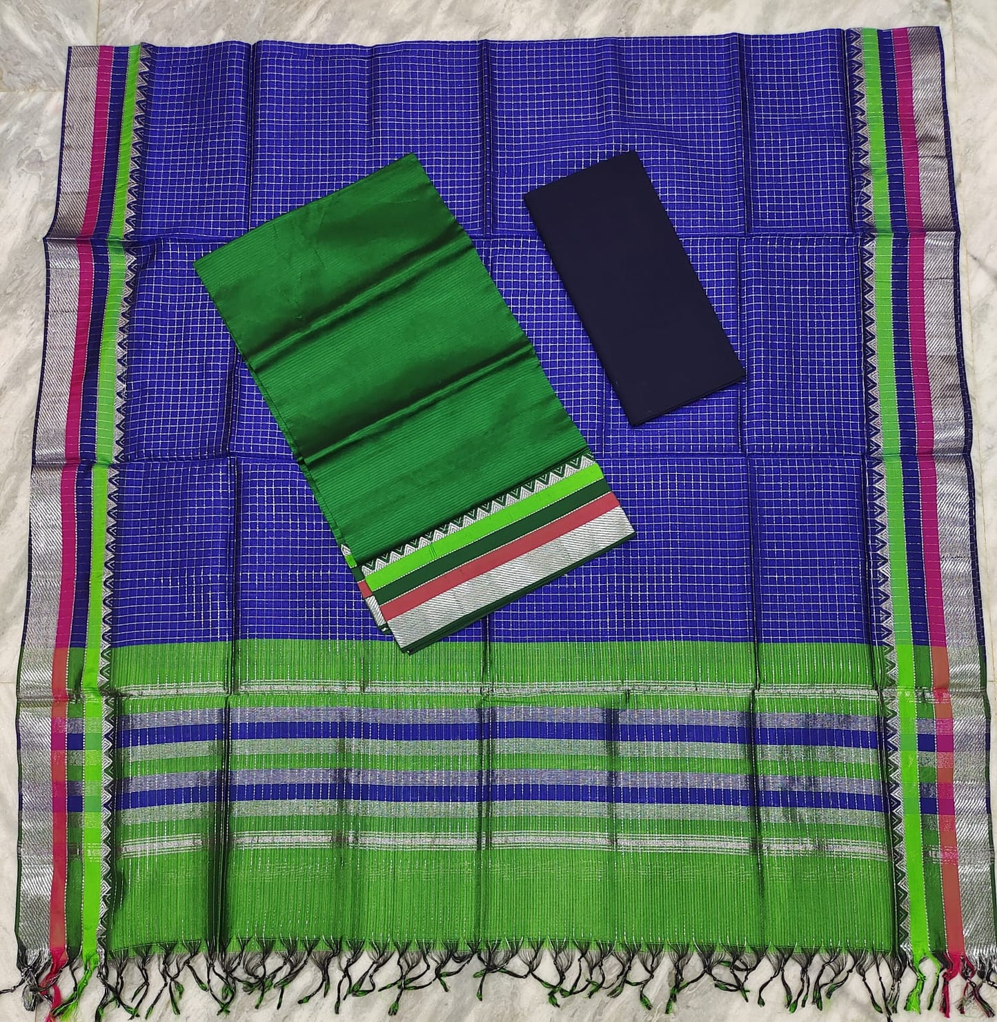 Mangalagiri pattu silver zari dress material