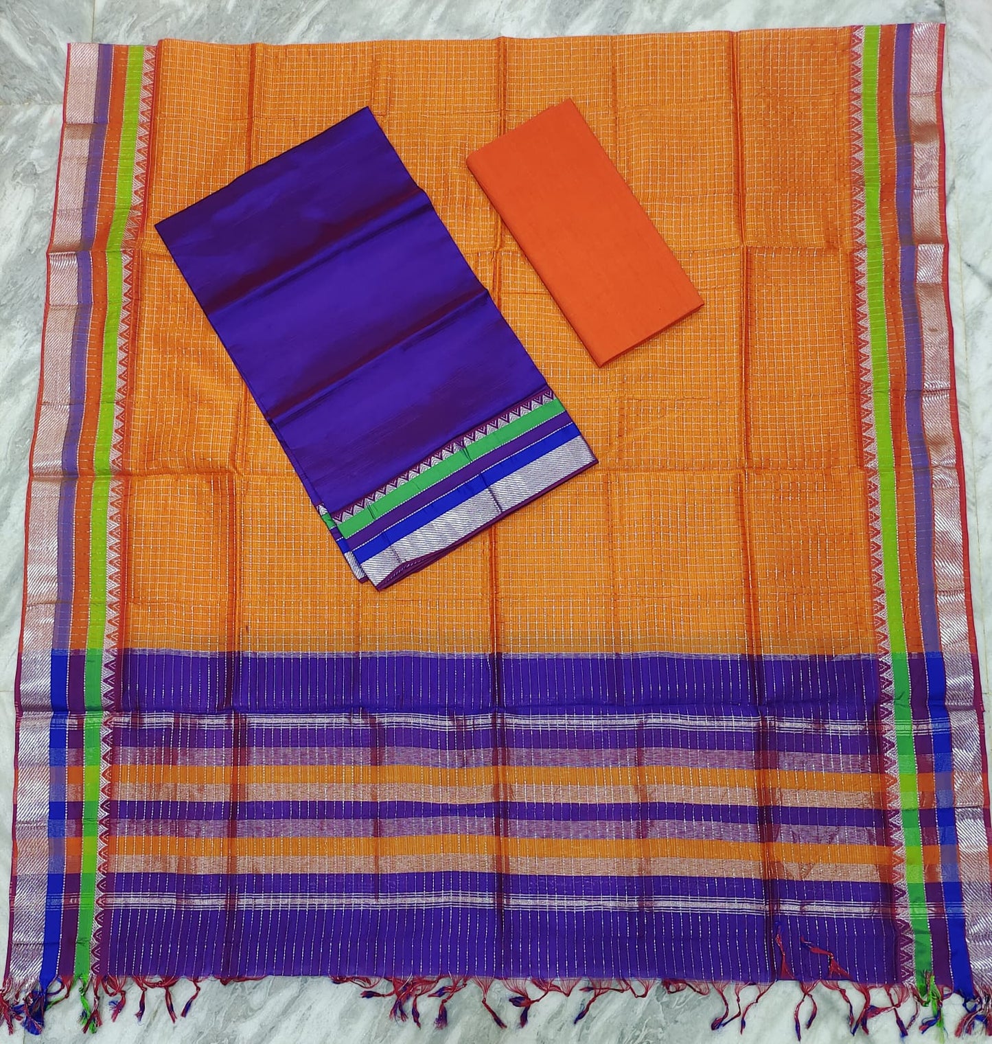 Mangalagiri pattu silver zari dress material