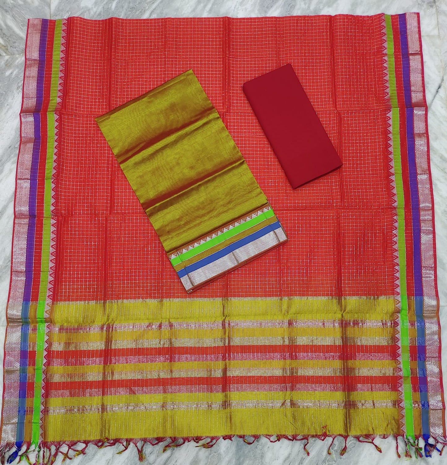 Mangalagiri pattu silver zari dress material