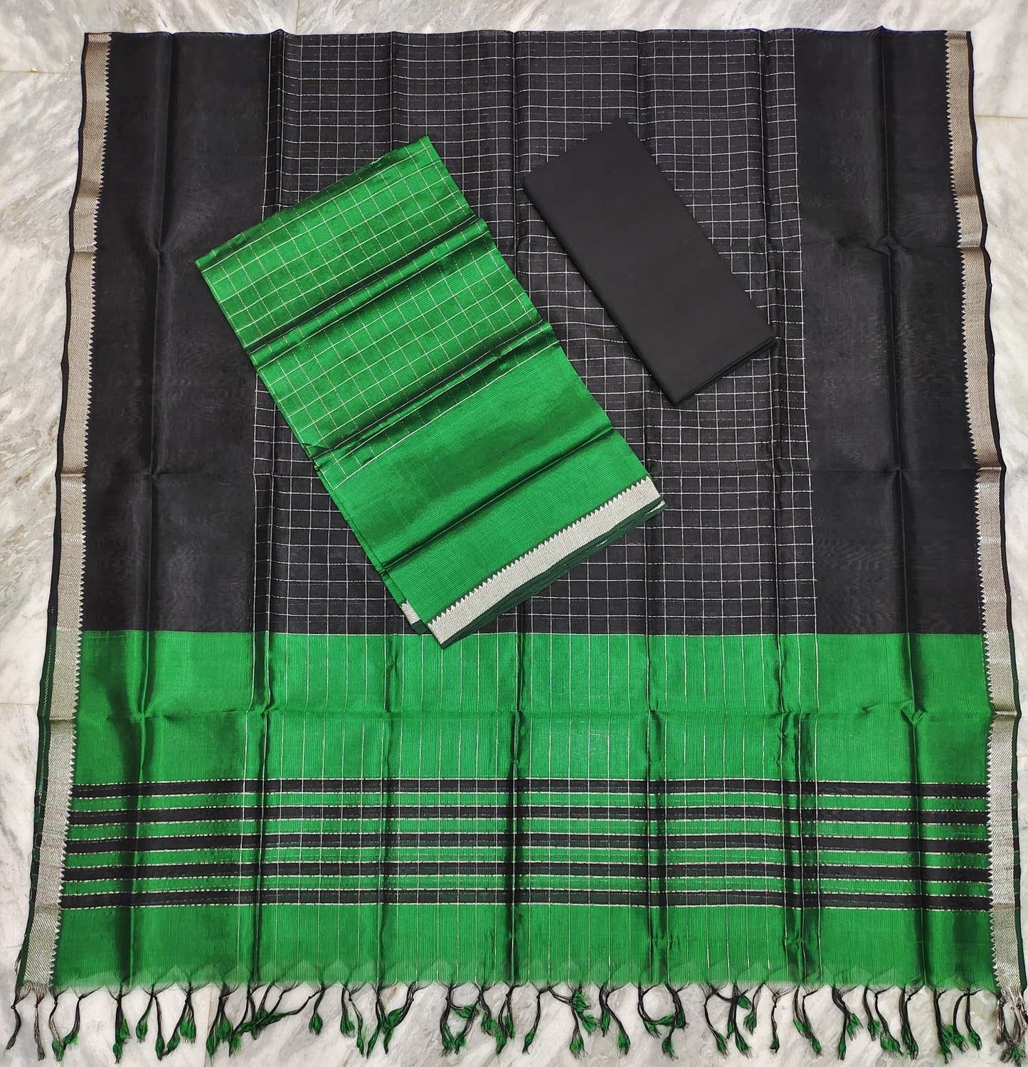 Mangalagiri pattu silver zari dress material set (unstitched)
