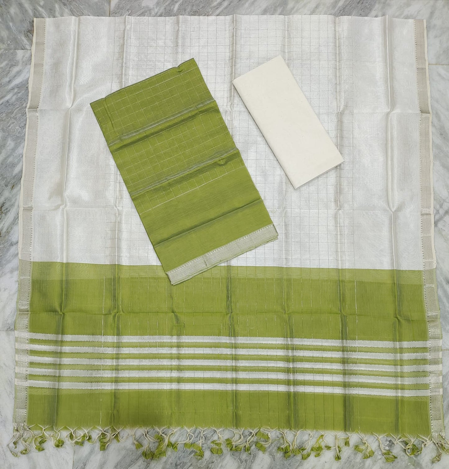 Mangalagiri pattu silver zari dress material set (unstitched)