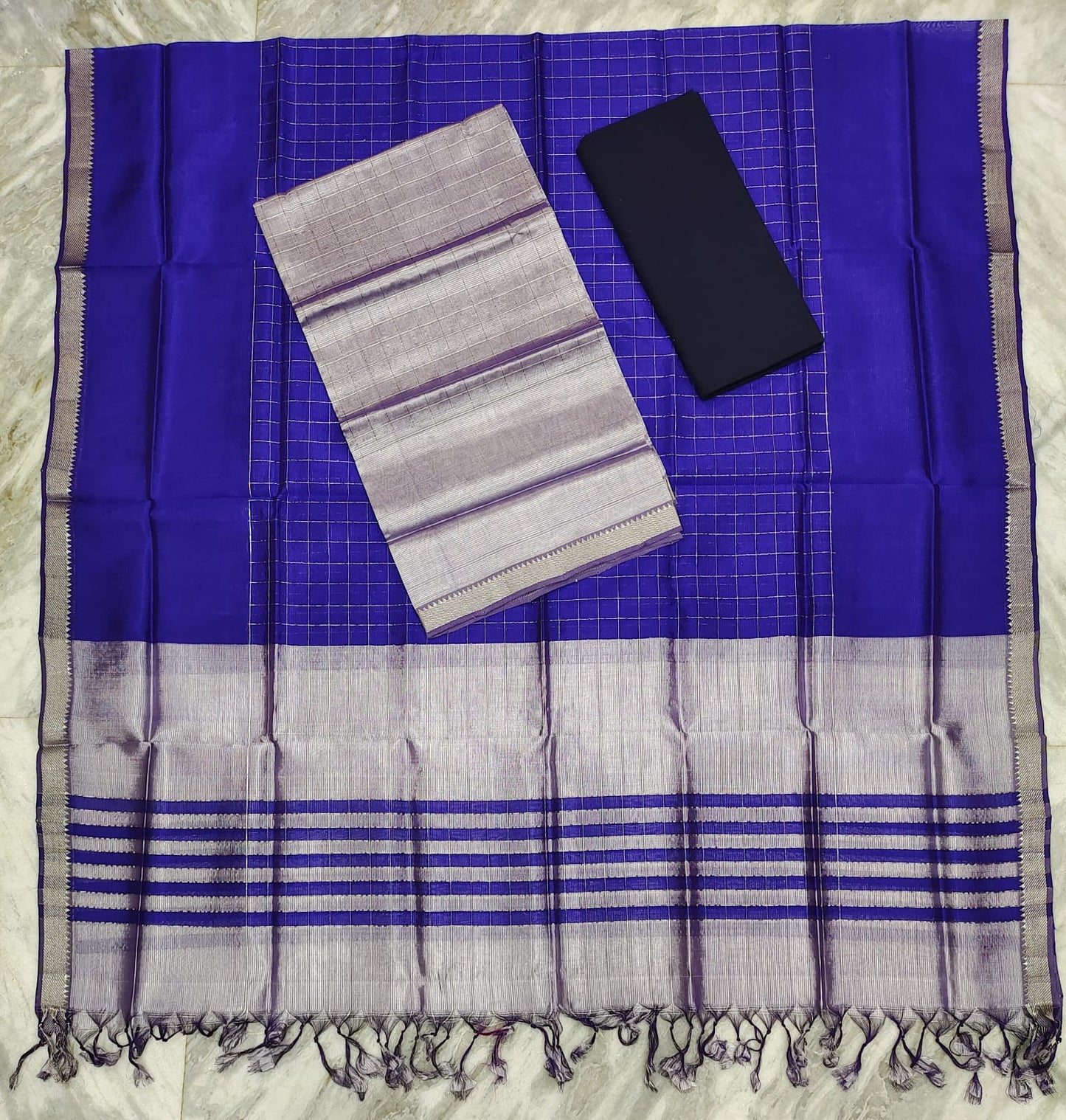 Mangalagiri pattu silver zari dress material set (unstitched)