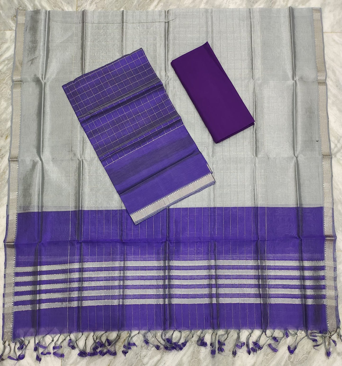 Mangalagiri pattu silver zari dress material set (unstitched)