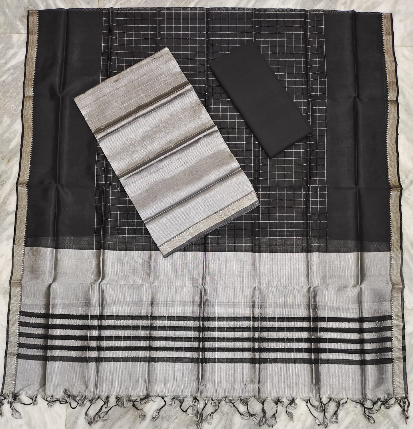 Mangalagiri pattu silver zari dress material set (unstitched)