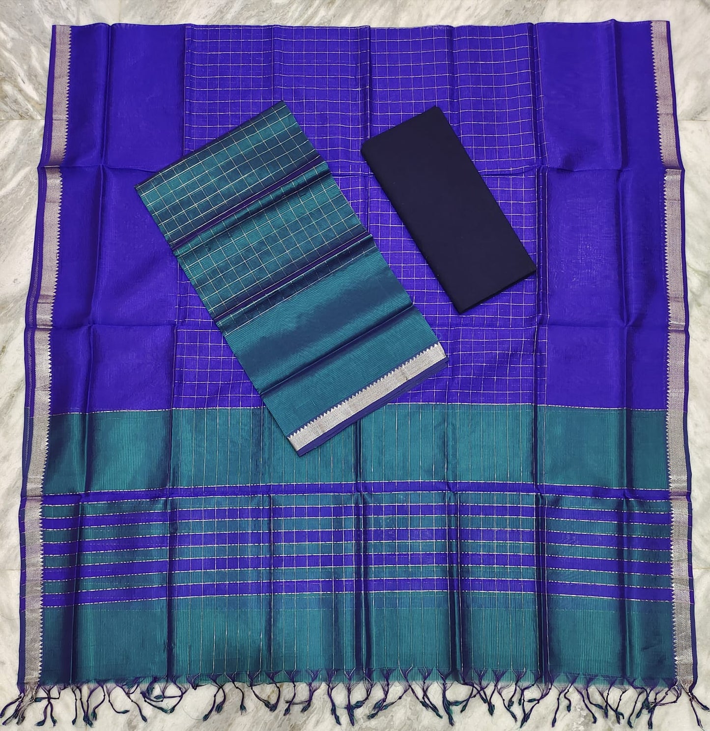 Mangalagiri pattu silver zari dress material set (unstitched)