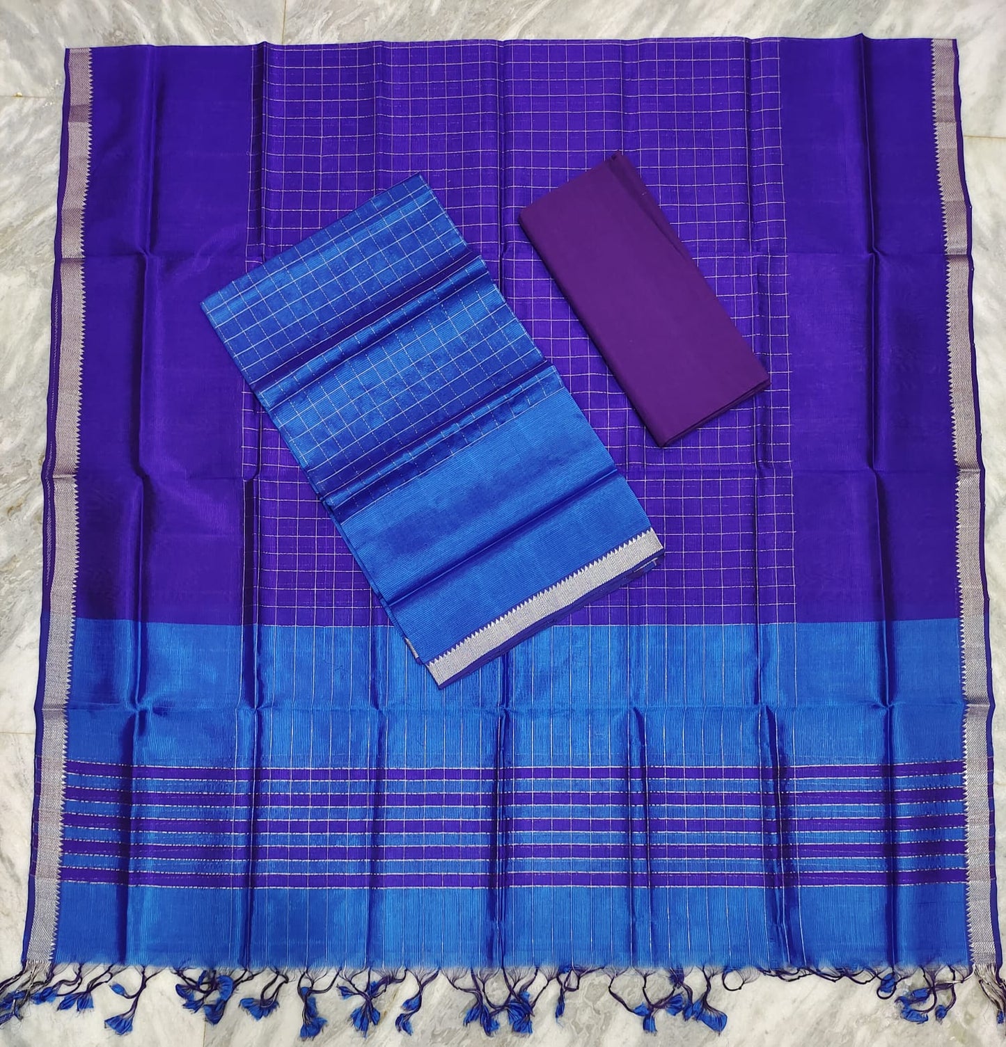 Mangalagiri pattu silver zari dress material set (unstitched)