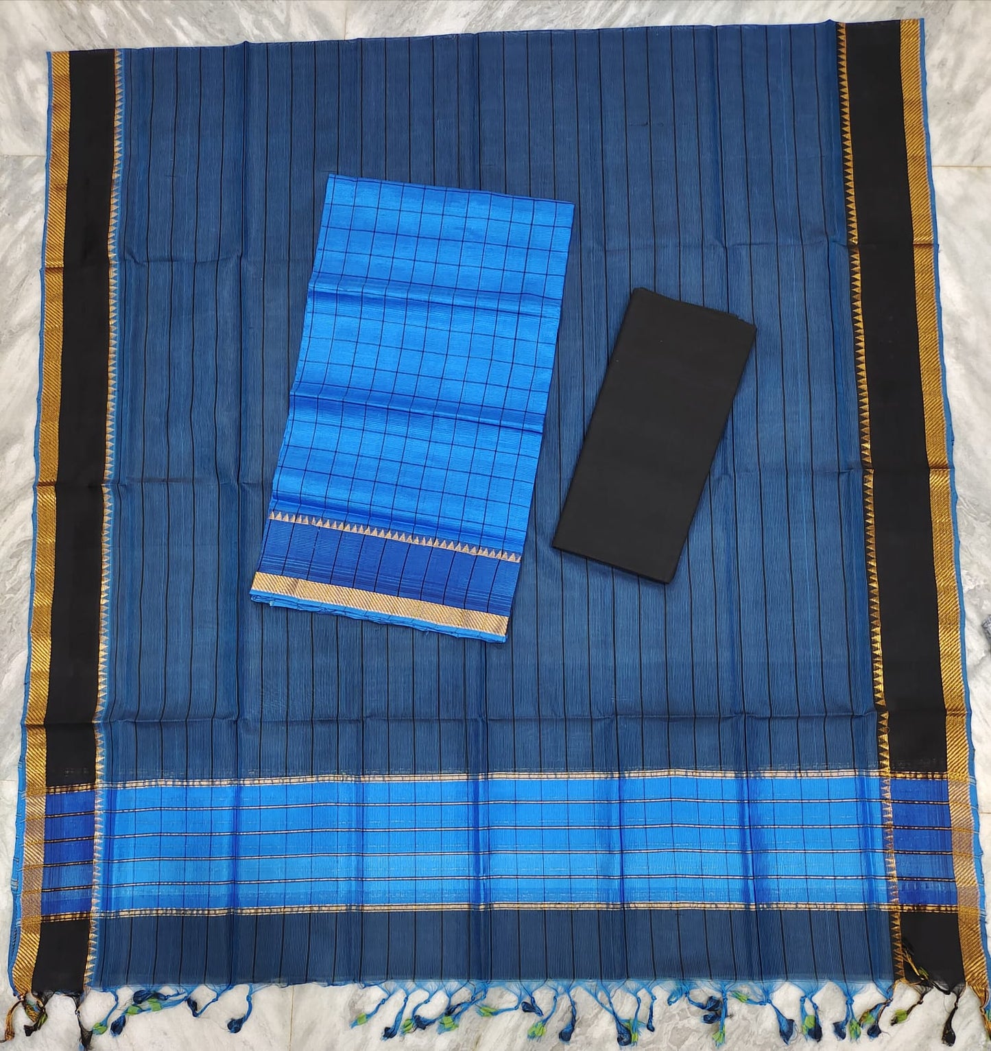 Mangalagiri pattu stripes dress material set (unstitched)