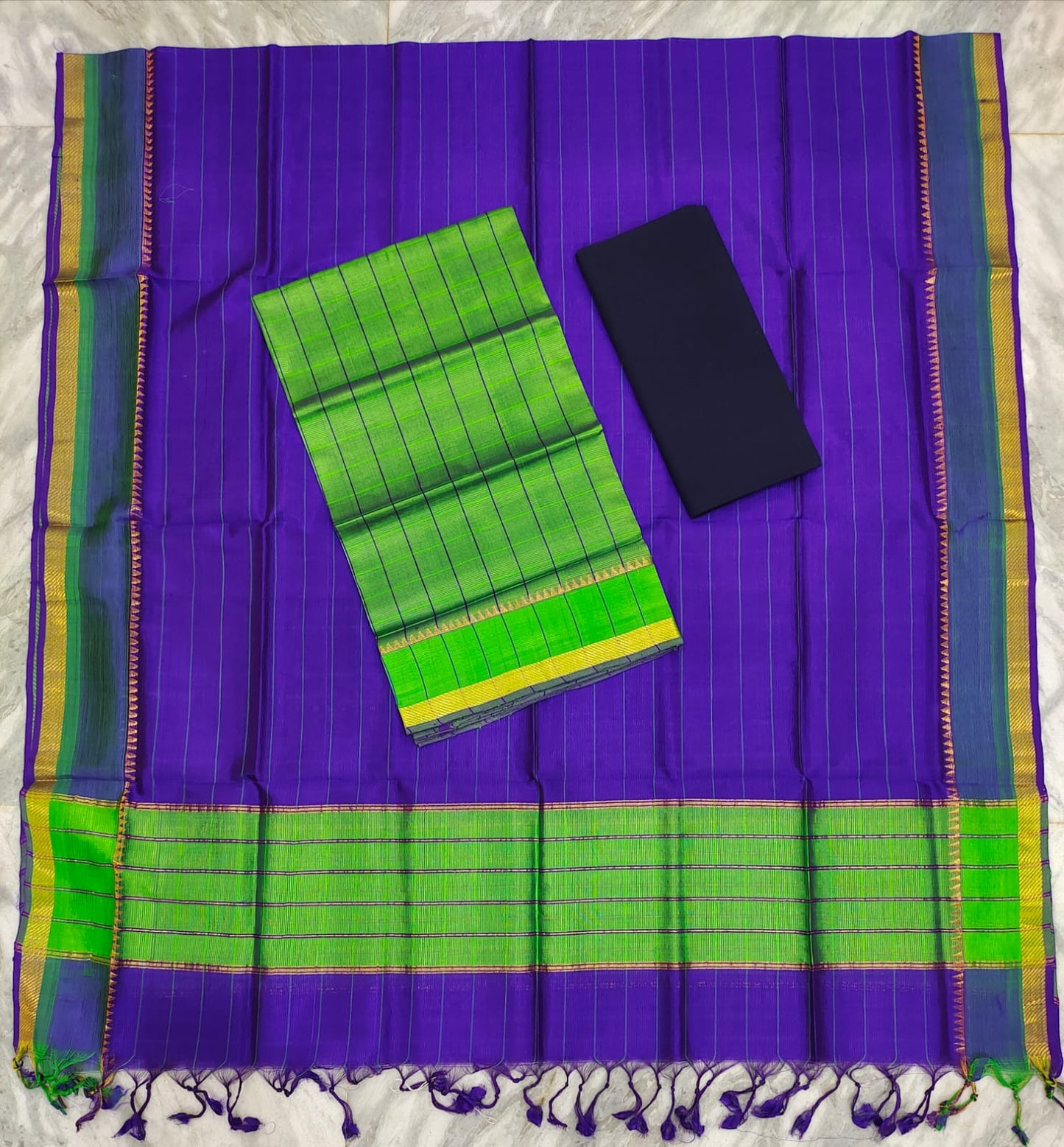 Mangalagiri pattu stripes dress material set (unstitched)