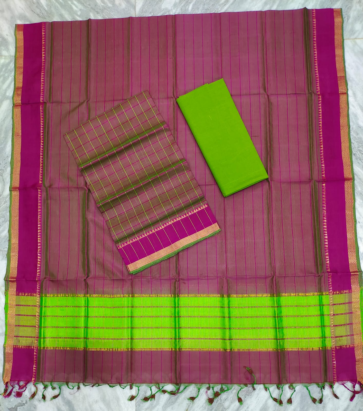 Mangalagiri pattu stripes dress material set (unstitched)