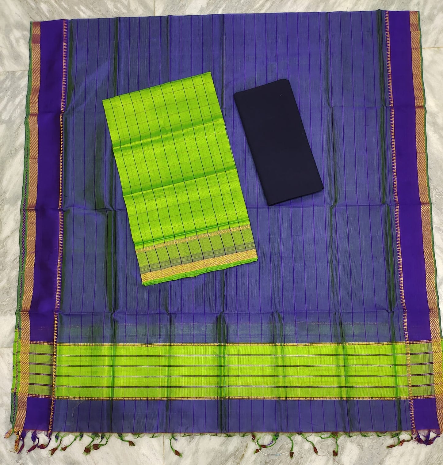 Mangalagiri pattu stripes dress material set (unstitched)