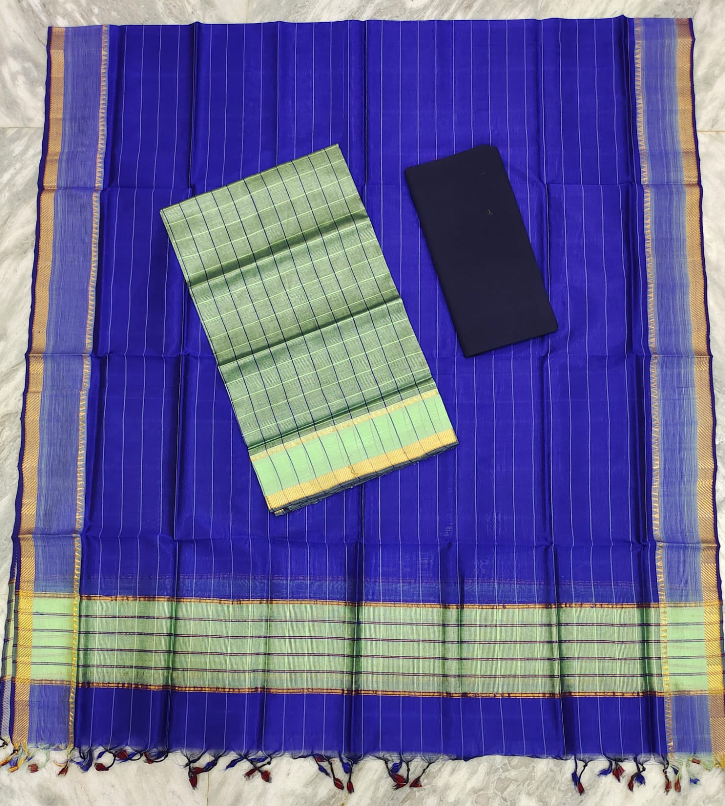 Mangalagiri pattu stripes dress material set (unstitched)
