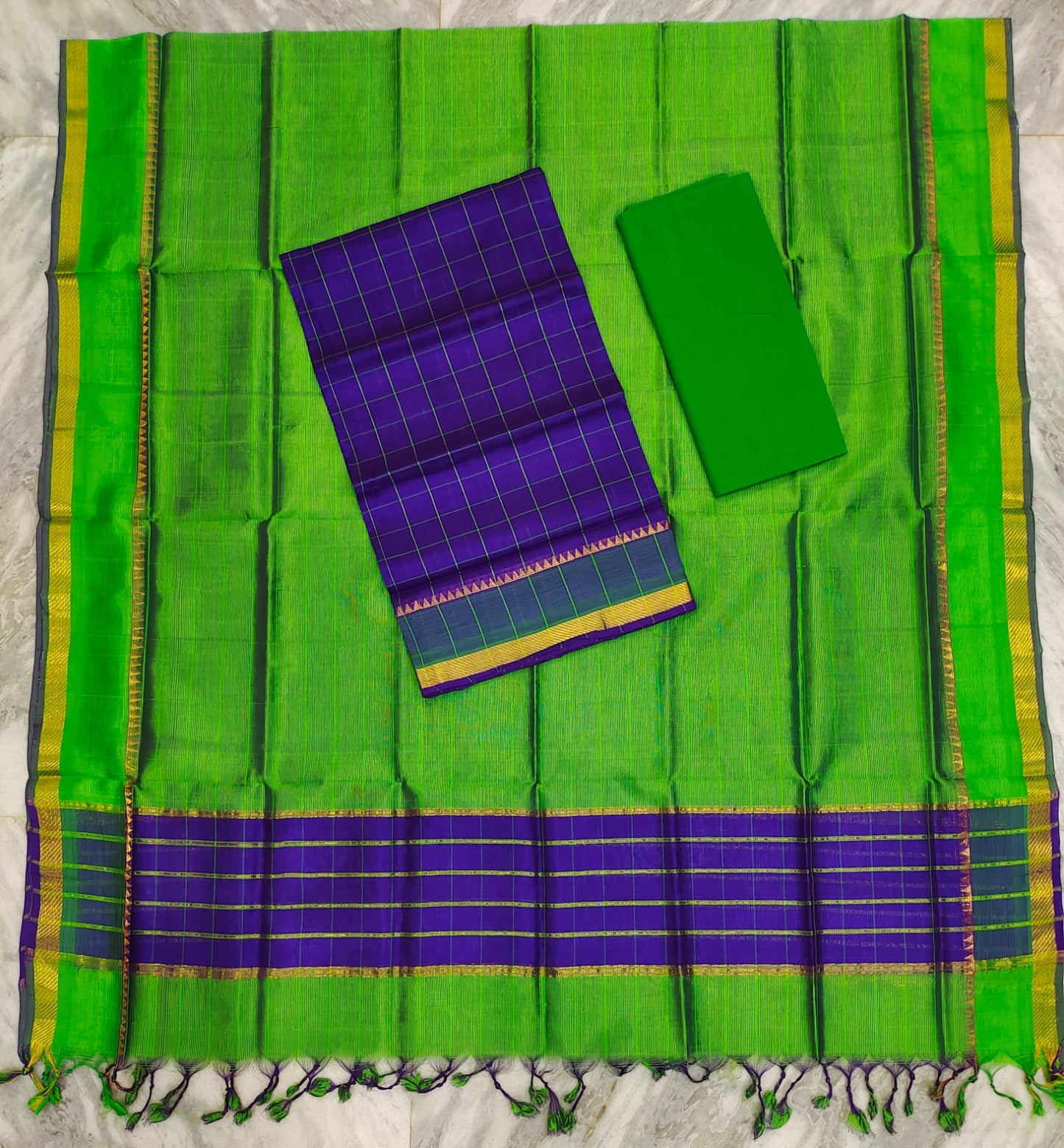 Mangalagiri pattu stripes dress material set (unstitched)