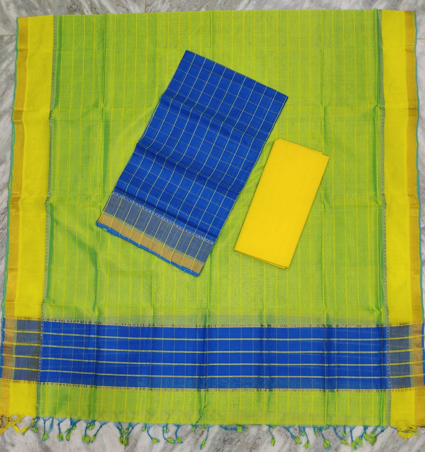 Mangalagiri pattu stripes dress material set (unstitched)