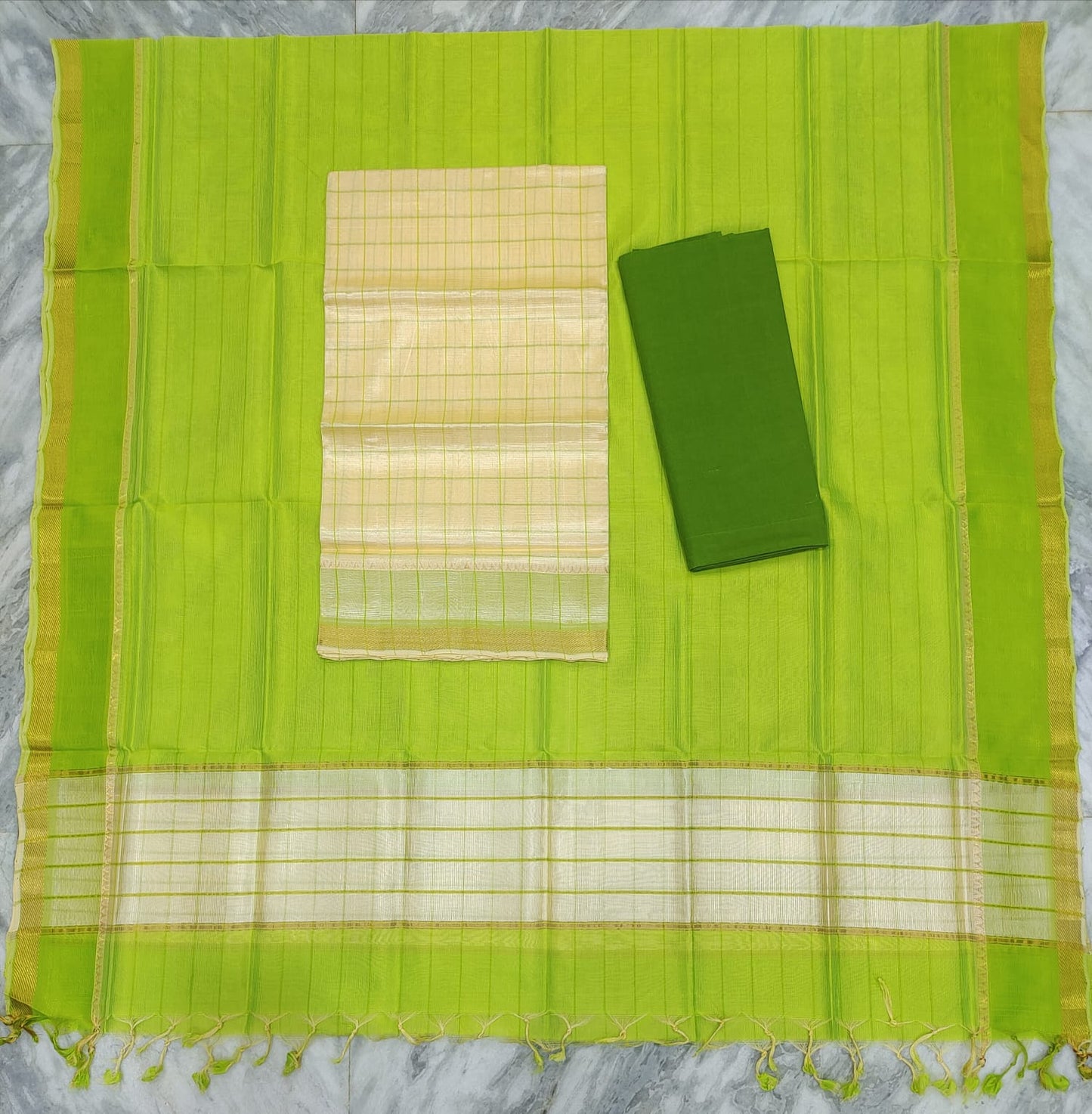 Mangalagiri pattu stripes dress material set (unstitched)