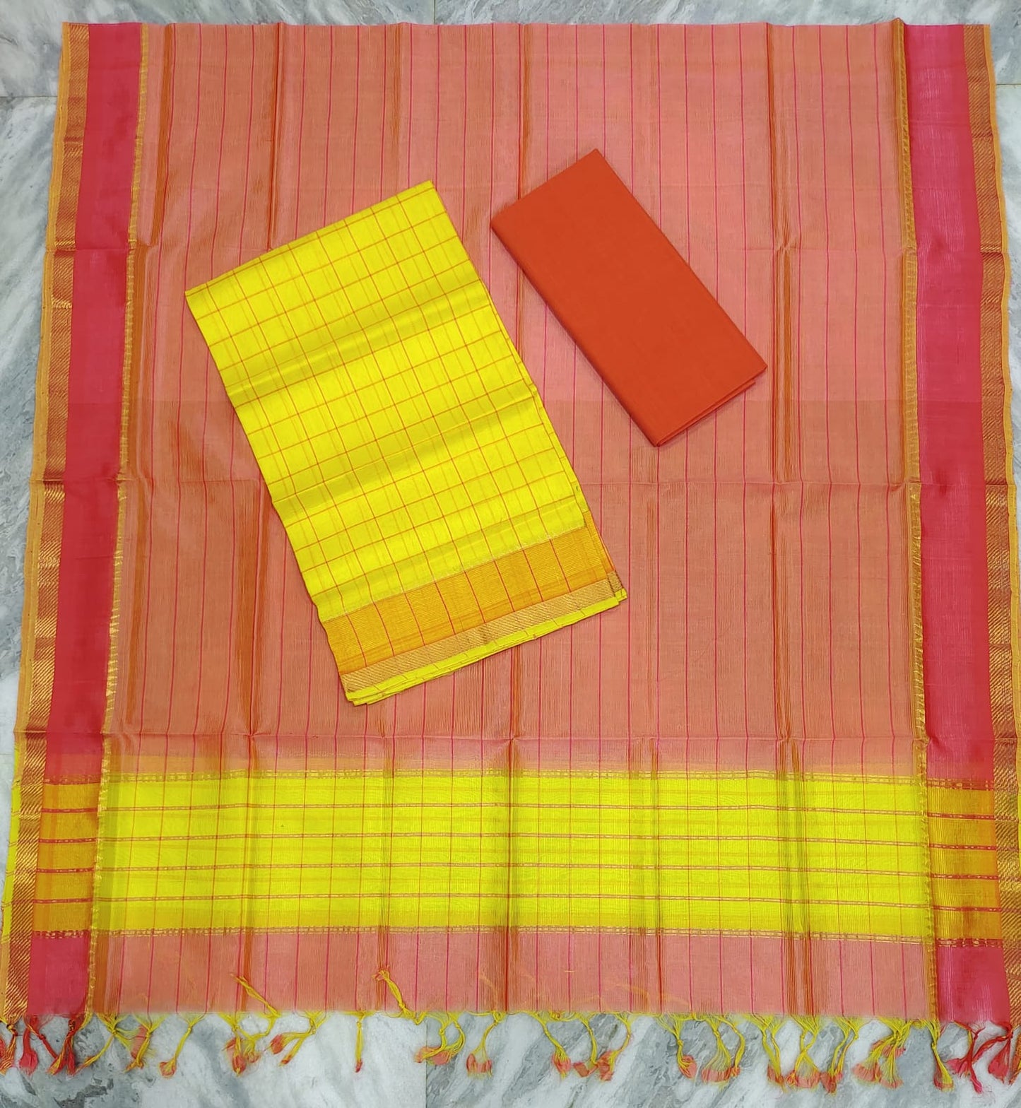 Mangalagiri pattu stripes dress material set (unstitched)