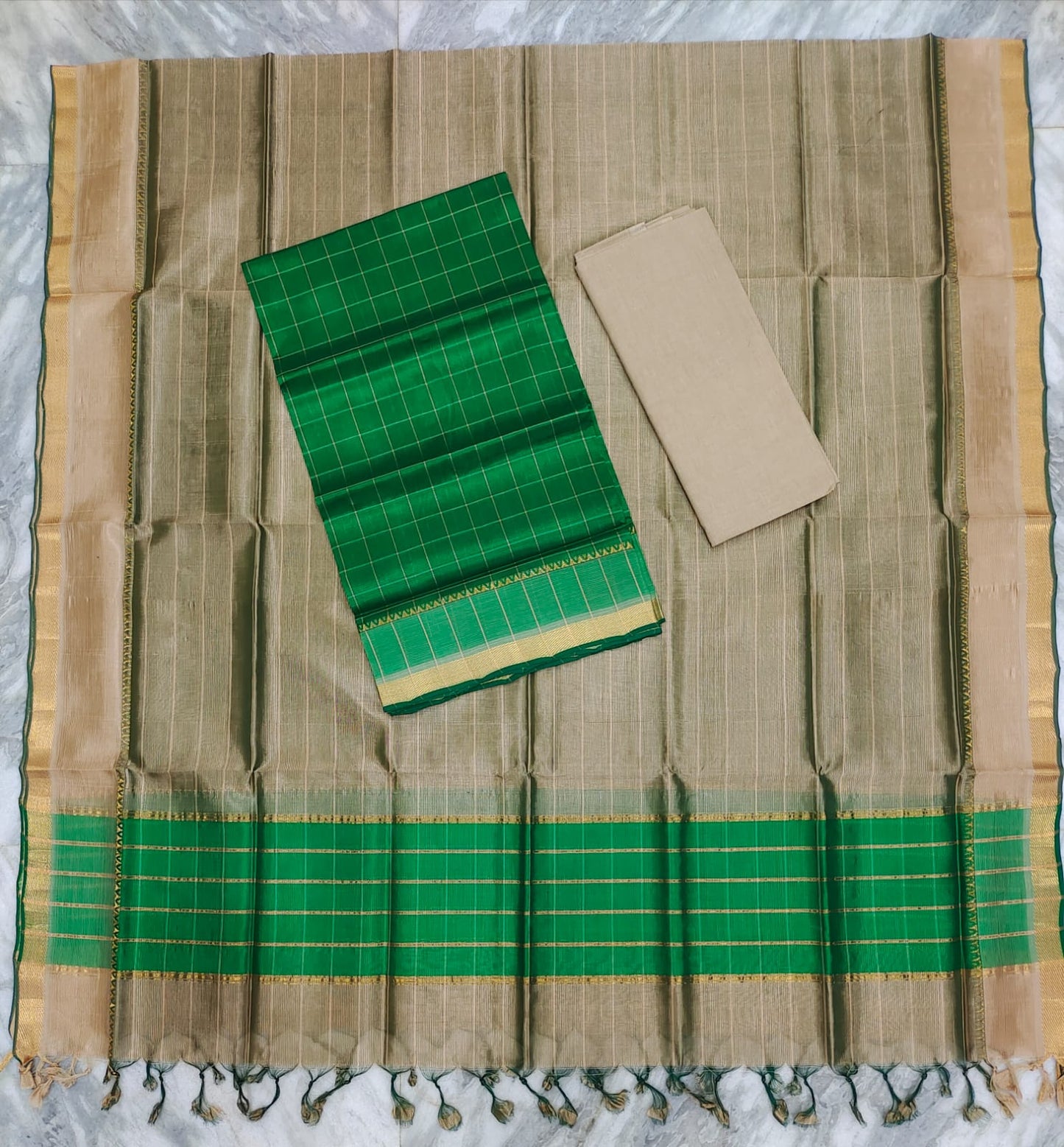 Mangalagiri pattu stripes dress material set (unstitched)