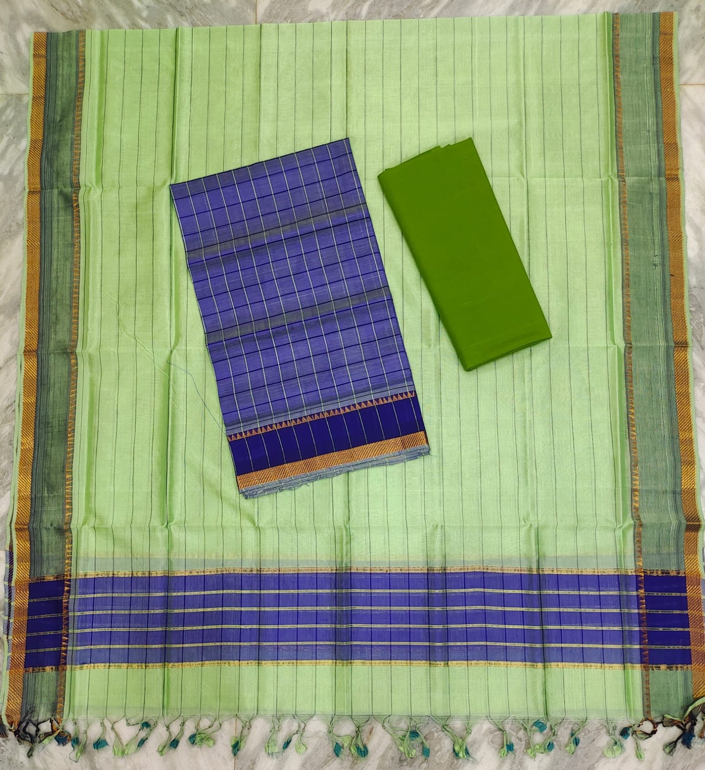 Mangalagiri pattu stripes dress material set (unstitched)