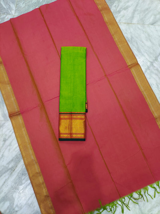 Mangalagiri pattu voni with zari border and cotton lehenga jacket set