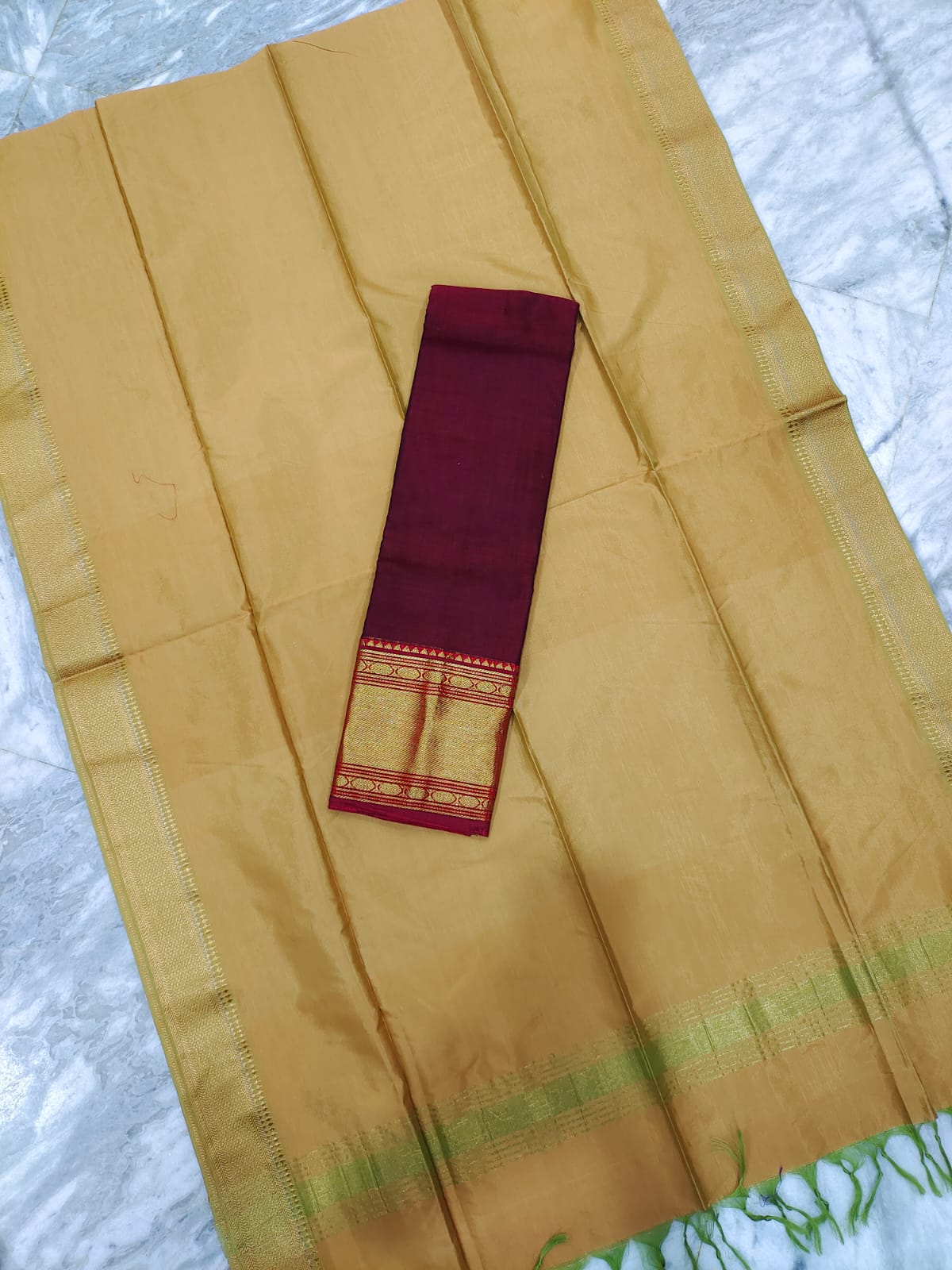 Mangalagiri pattu voni with zari border and cotton lehenga jacket set