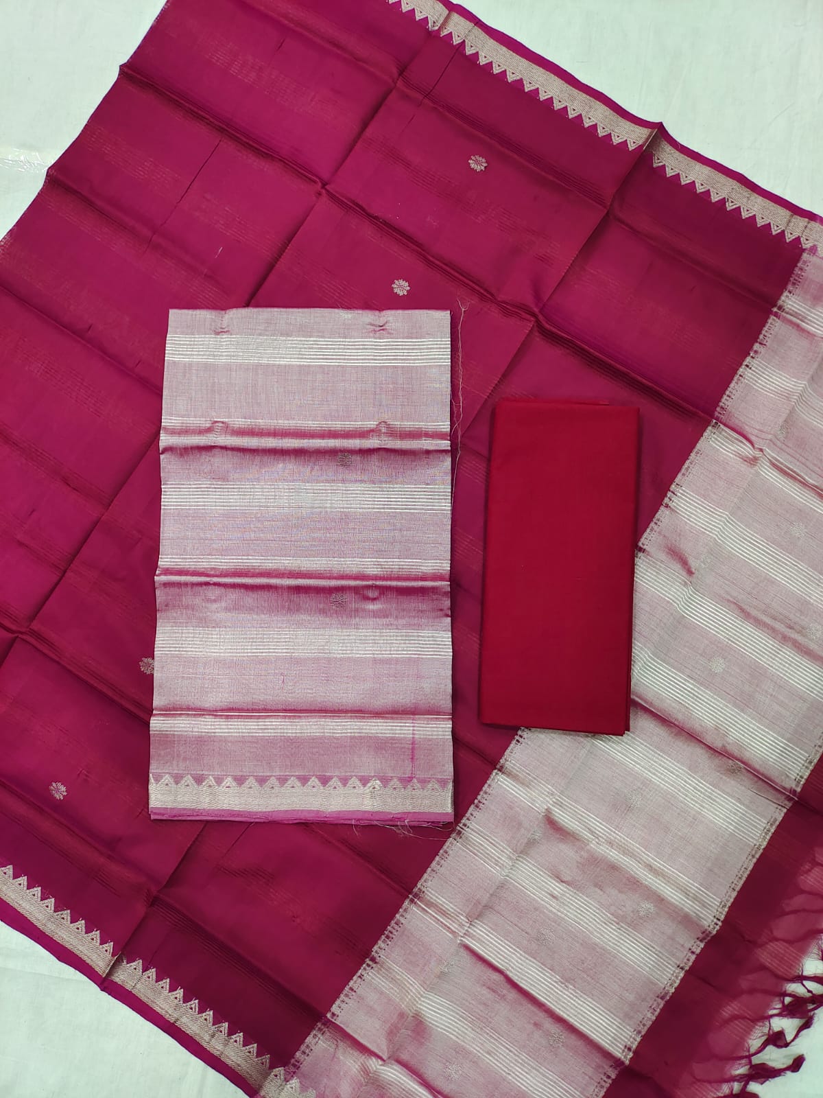 Mangalagiri pattu zari border zari buta work dress material set's (unstitched)