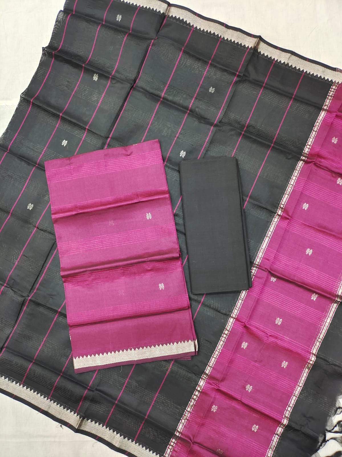 Mangalagiri pattu zari border zari buta work dress material set's (unstitched)