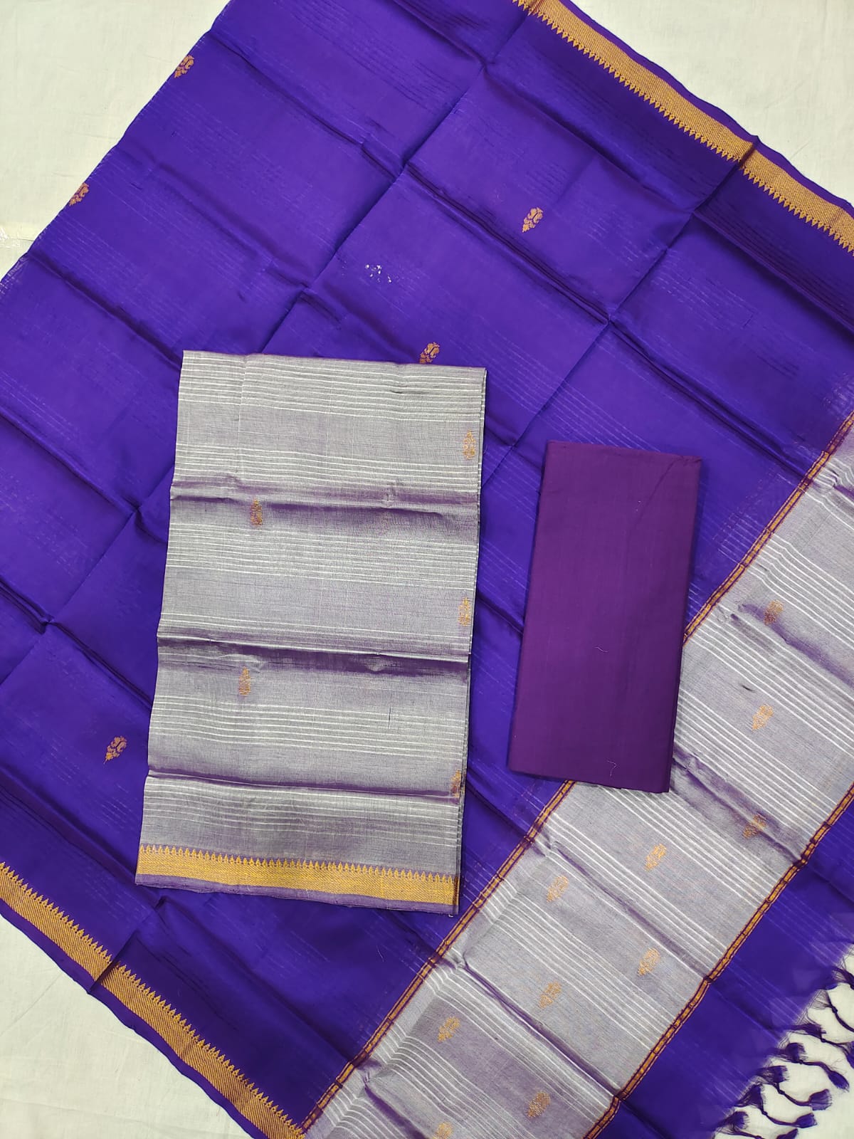 Mangalagiri pattu zari border zari buta work dress material set's (unstitched)