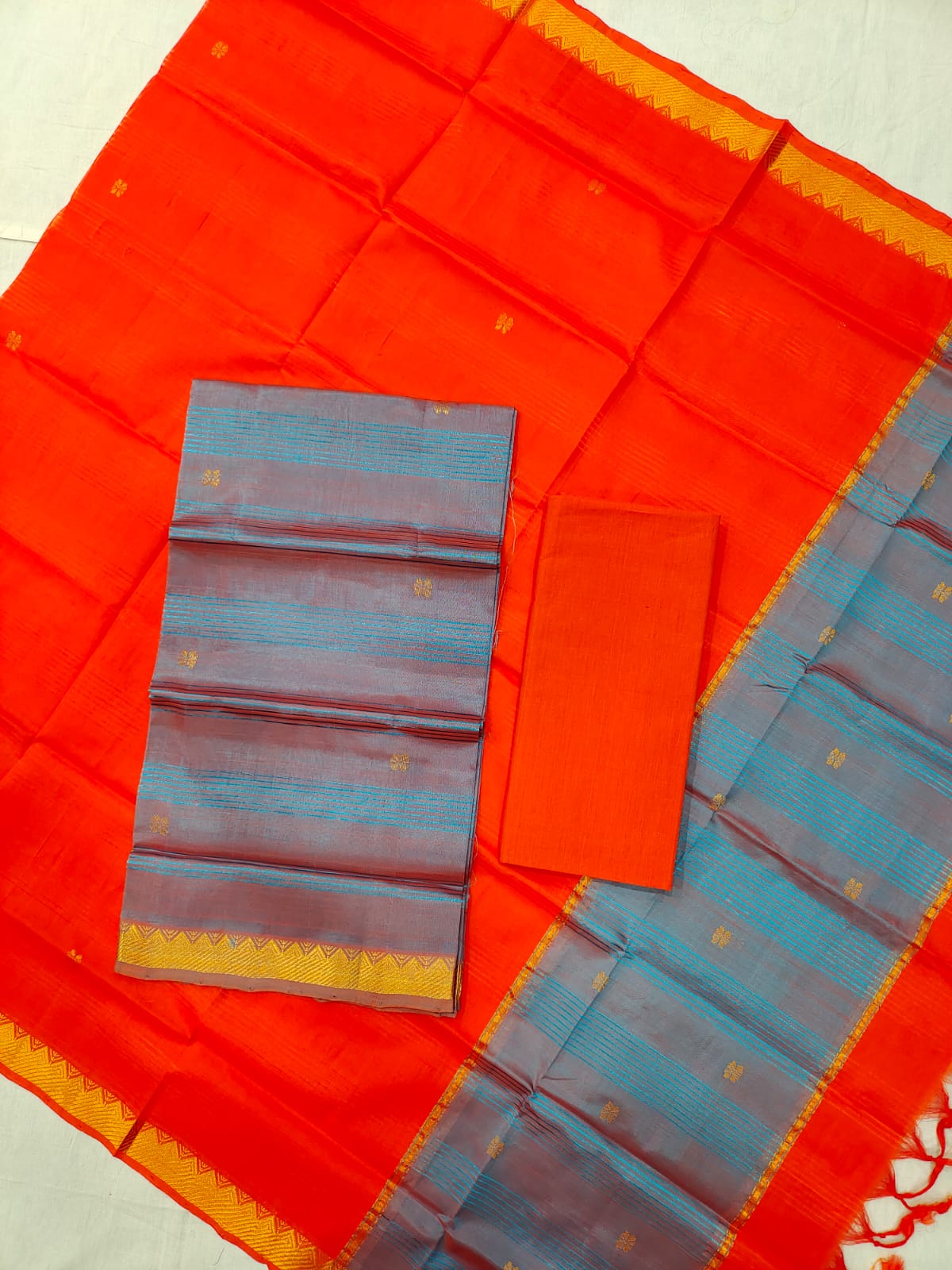 Mangalagiri pattu zari border zari buta work dress material set's (unstitched)