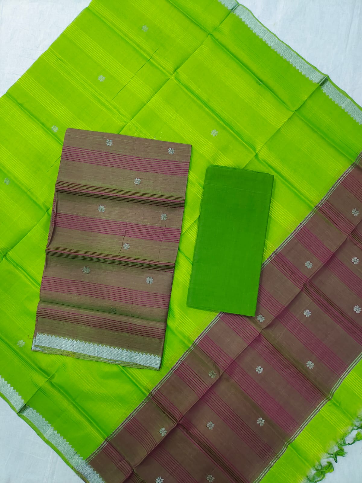Mangalagiri pattu zari border zari buta work dress material set's (unstitched)
