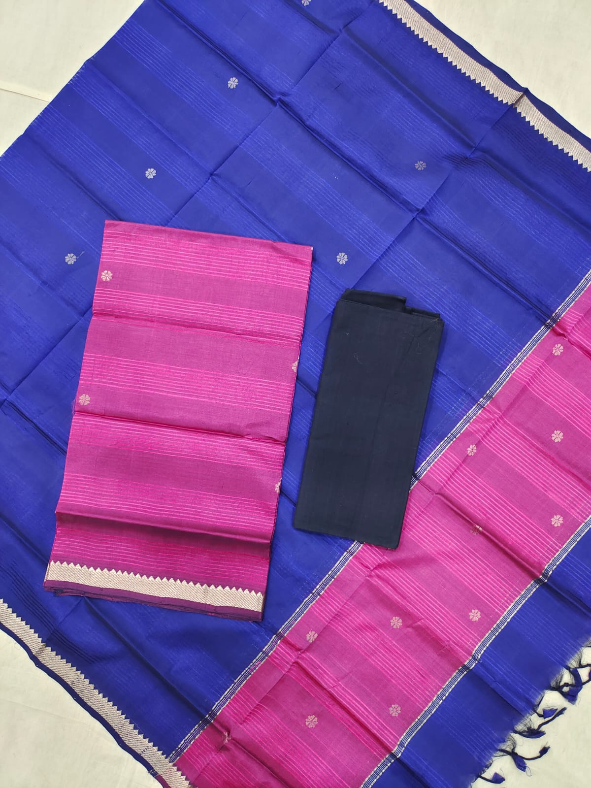 Mangalagiri pattu zari border zari buta work dress material set's (unstitched)