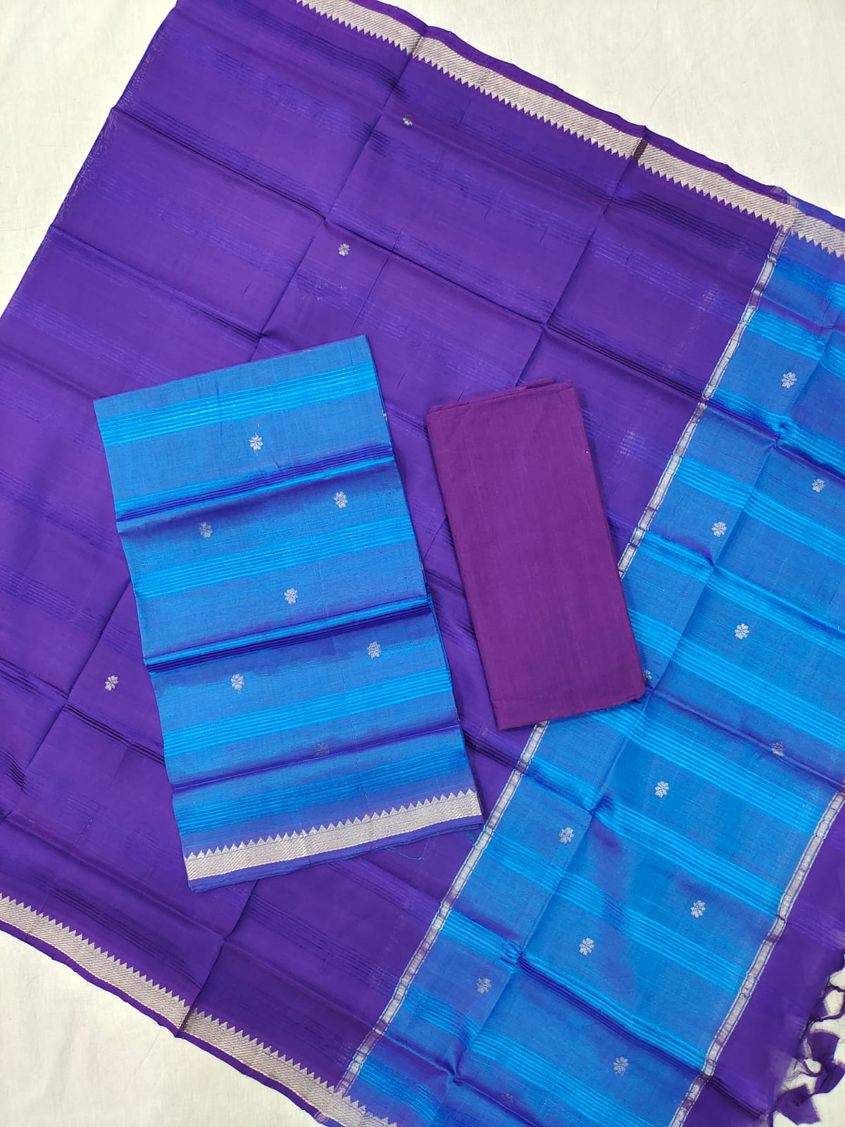 Mangalagiri pattu zari border zari buta work dress material set's (unstitched)
