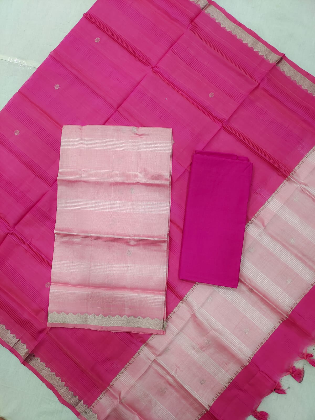 Mangalagiri pattu zari border zari buta work dress material set's (unstitched)